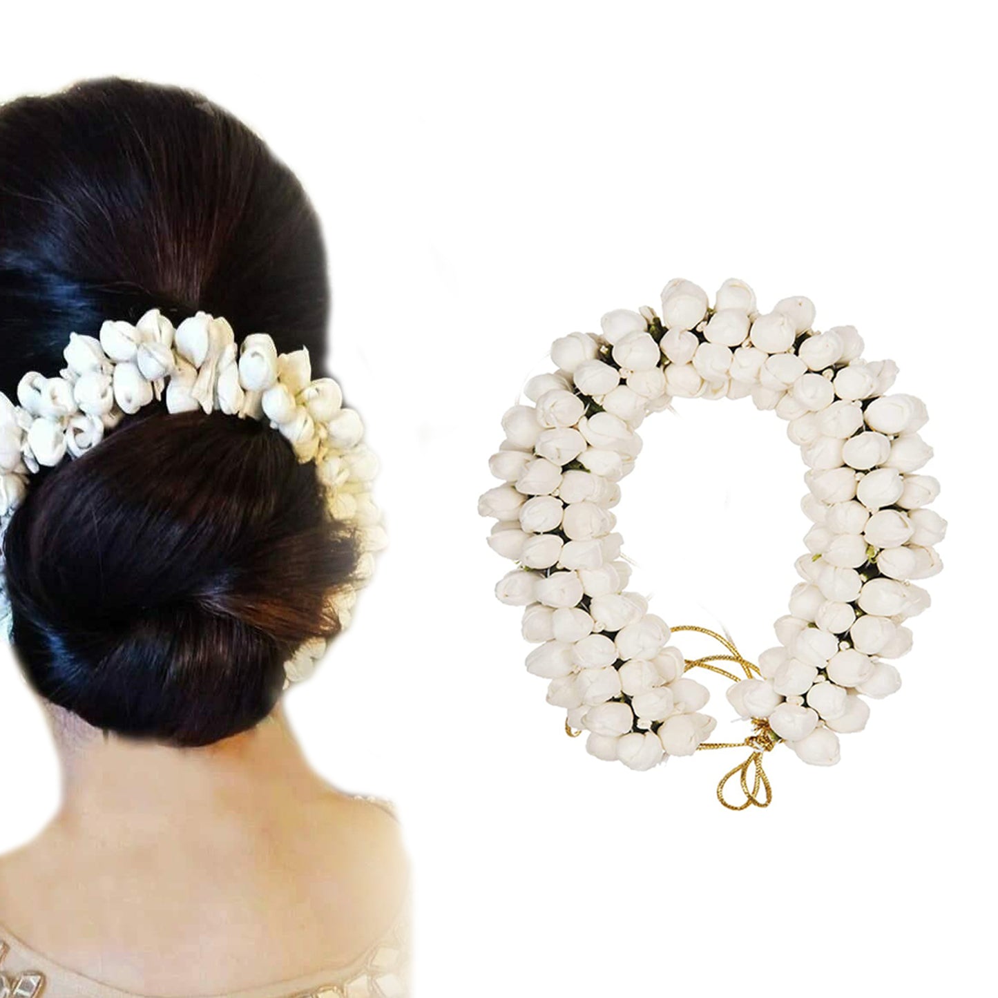 White Gajra Floral Bun Artificial Flower Jasmine Hair Styling Juda Wedding