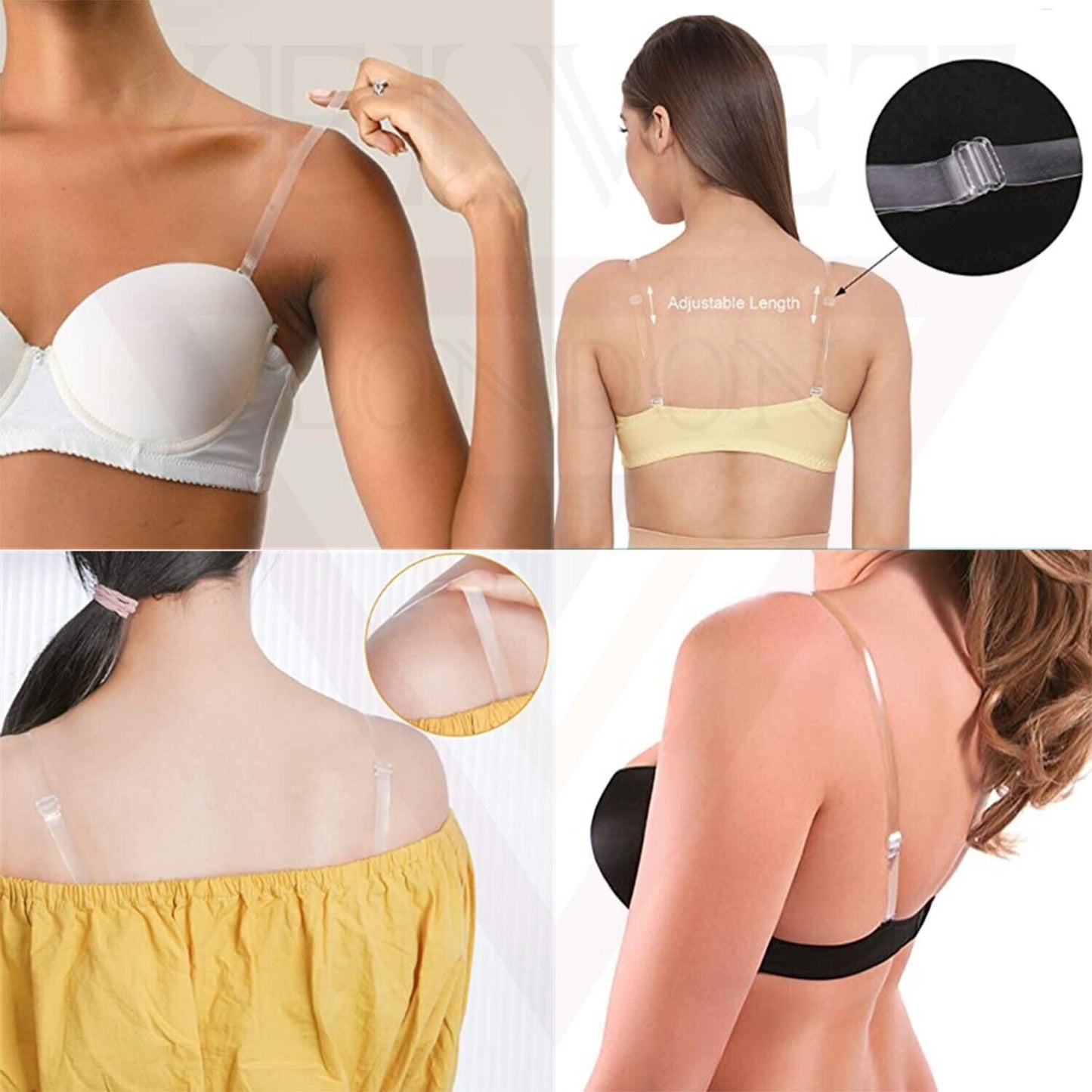 3 Pair Invisible Bra Straps Adjustable Shoulder Strap Transparent Clear For Bra