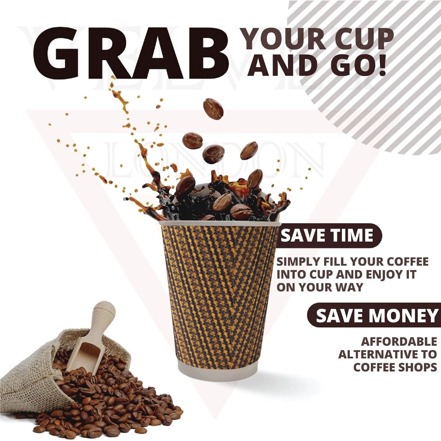 Disposable Coffee Cups Triple Layer Kraft Ripple Paper Cups Insulated Paper Cups