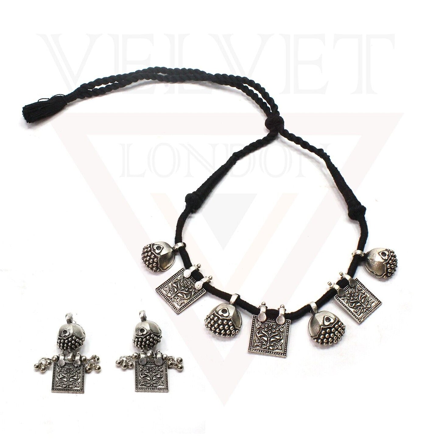 Necklace Earring Sets Tribal Cotton Thread Oxidised Necklace Girl Jewellery Sets
