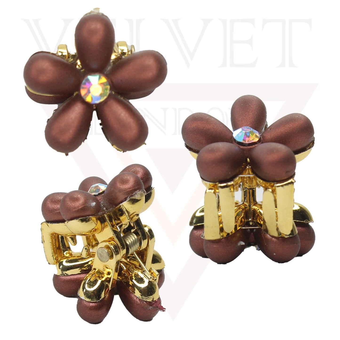 3x Mini Flower Hair Claw Drop Pearl Diamond Non-Slip Hair Jaw Hair Clips Pins UK