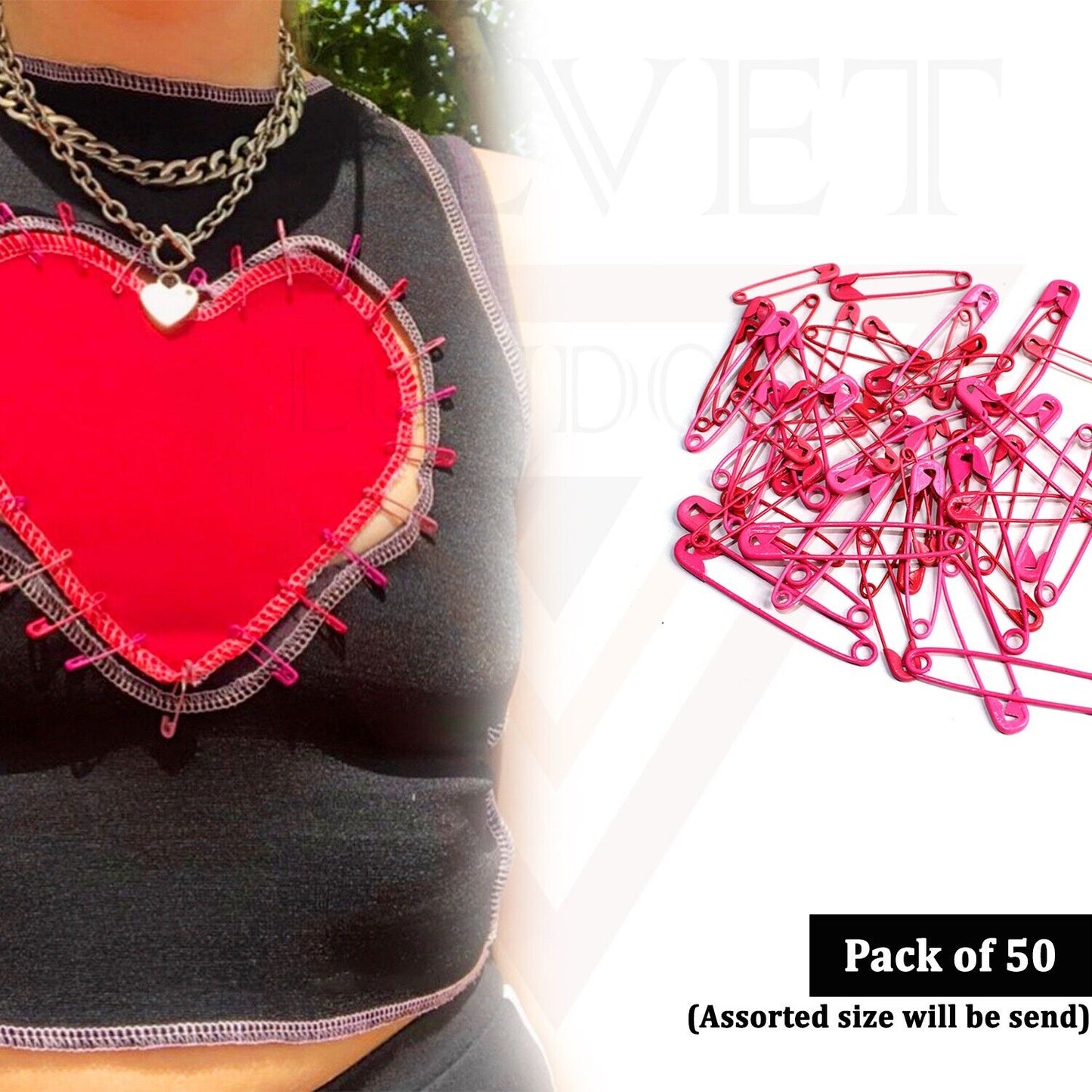 50 Pcs Pink Safety Pins Assorted Size Metal Plated Craft Sewing Nickel Pins