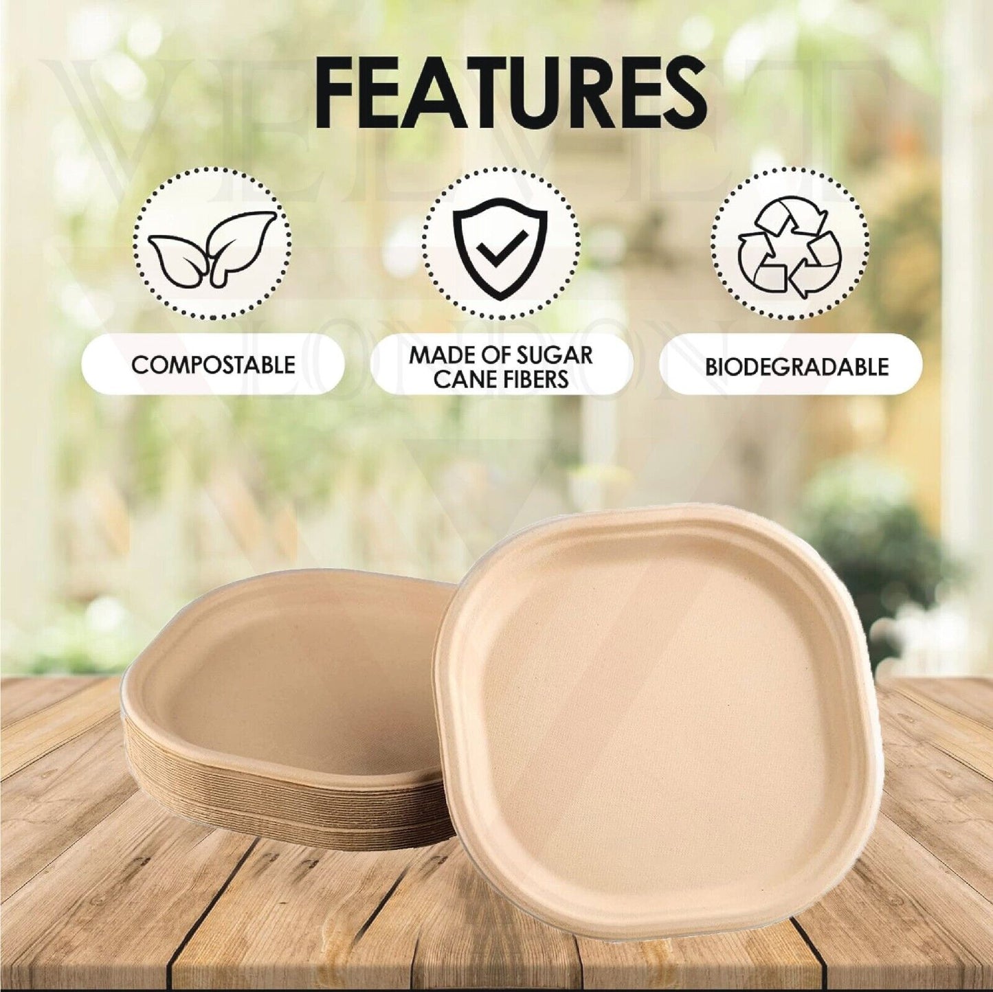 9" Biodegradable Paper Plates Large & Sturdy Disposable Tableware Bagasse Plates
