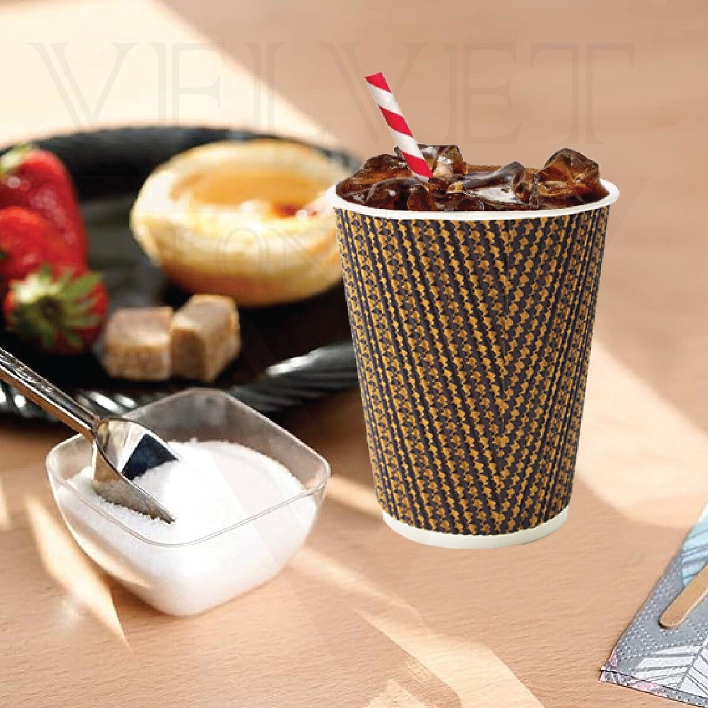 Disposable Coffee Cups Triple Layer Kraft Ripple Paper Cups Insulated Paper Cups