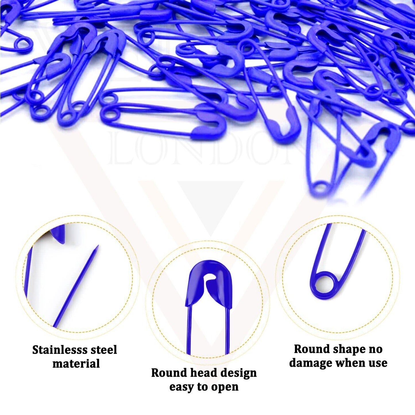50Pcs Blue Safety Pins Metal Sewing Nickel Pins for Art Craft Jewellery Making