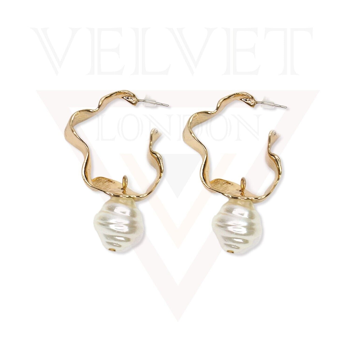 Drop Earrings Gold Long Wave Shape Pearl Drop Dangle Stud Earrings For Ladies