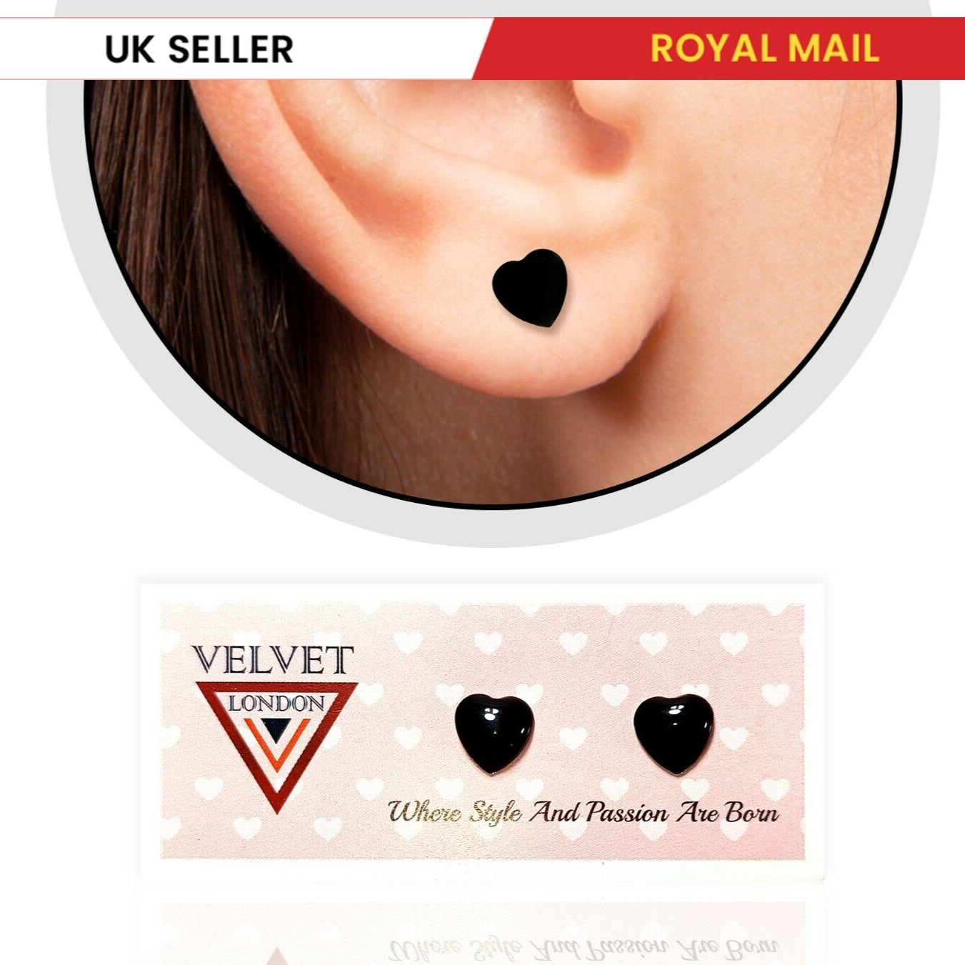 2x Women Black Heart Ear Stud Casual Earring Wedding Bridesmaid Unisex Jewellery