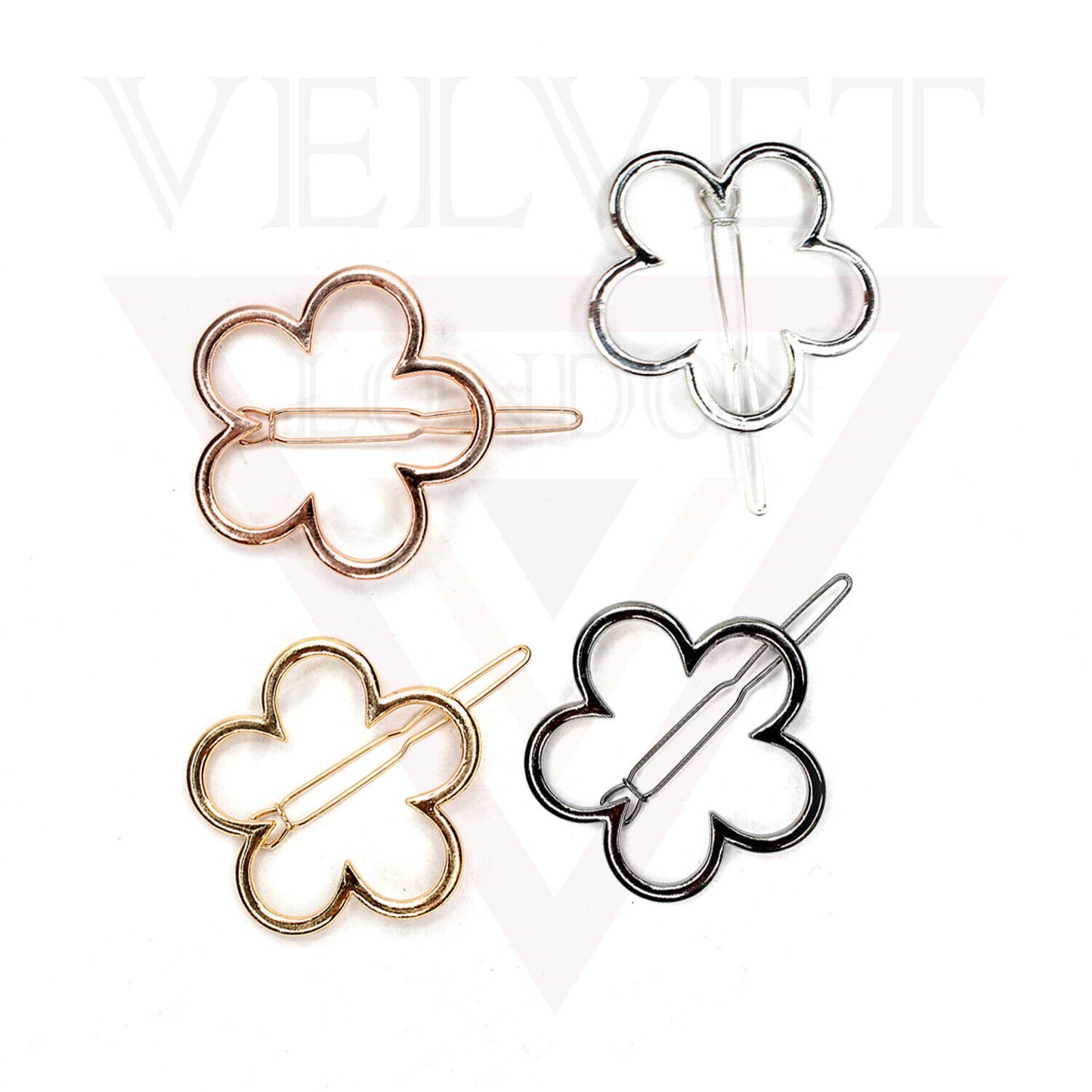 4x Hair Clip Metal Flower Hair Pins French Sliders Clip Grip Styling Accessories