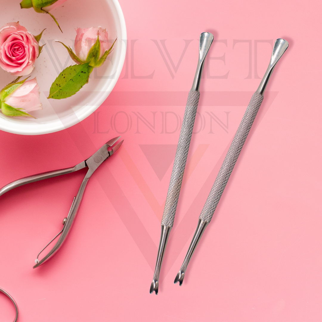 2Pcs Dual Head Nail Cuticle Pusher Professional Metal Nail Cleaner Tool New