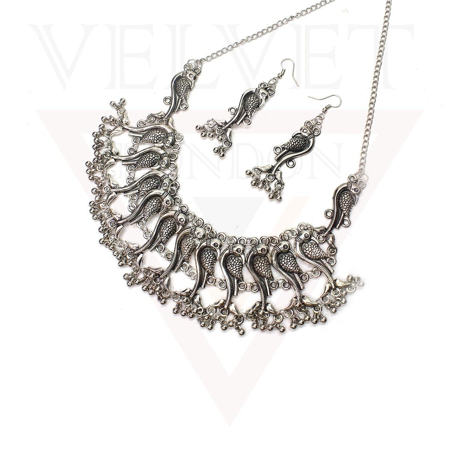 Necklace Earrings Antique German Silver Oxidized Traditional Boho Choker Ethnic