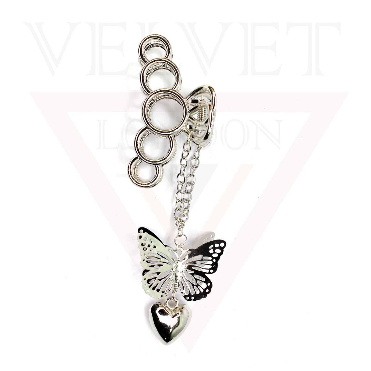 Hair Claw Clips Drop Dangle Hair Clamp Heart Butterfly Metal Non-Slip Round Pins