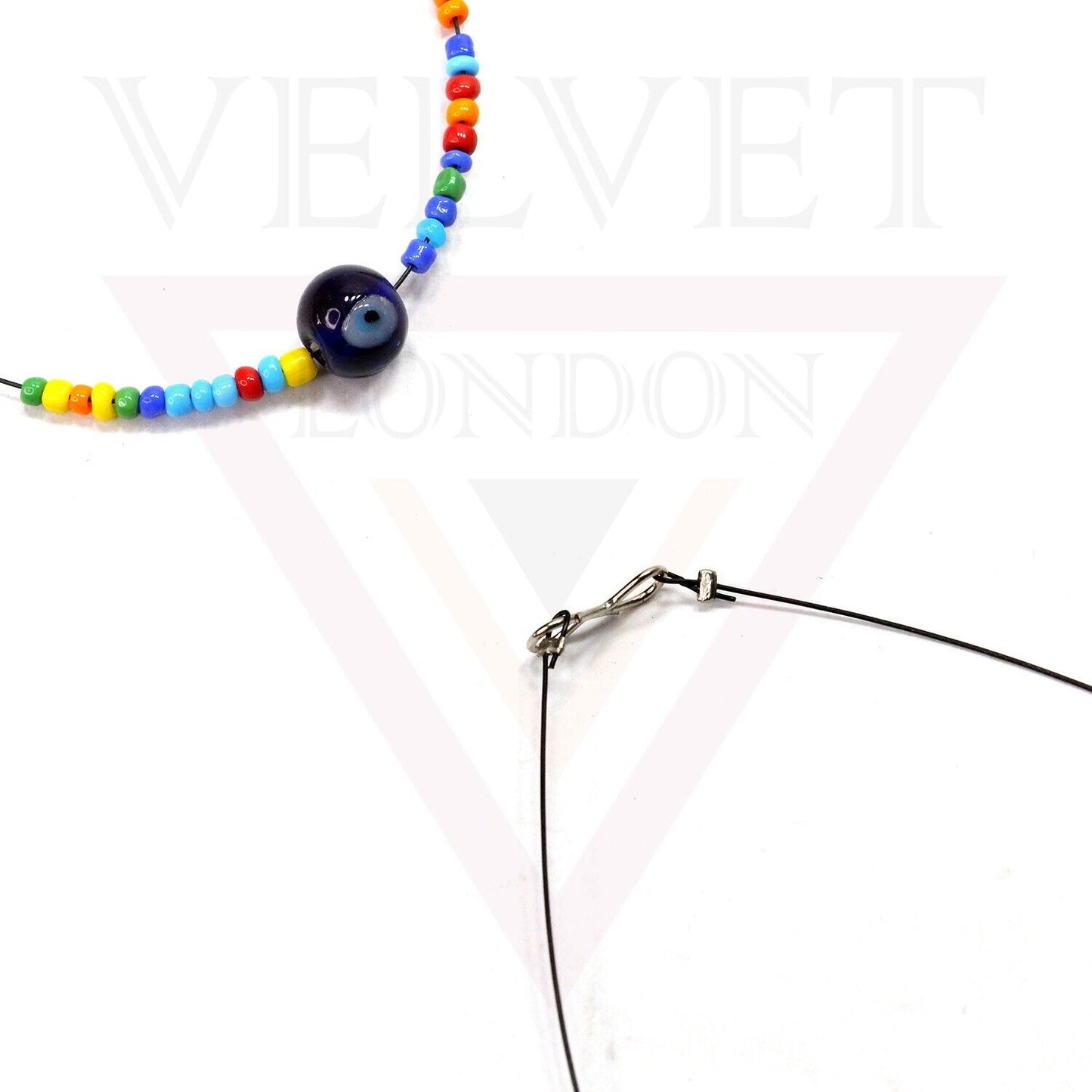 Evil Eye Anklet Bracelet Colourfull Beads Slim Chain Boho Beach Black