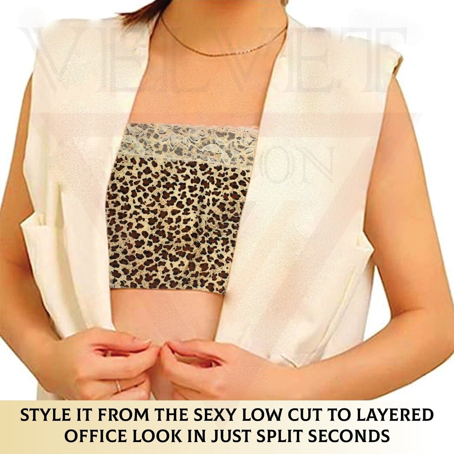 Lady Lace Clip-on Mock Camisole Bra Insert Modesty Panel Cleavage Cover Up
