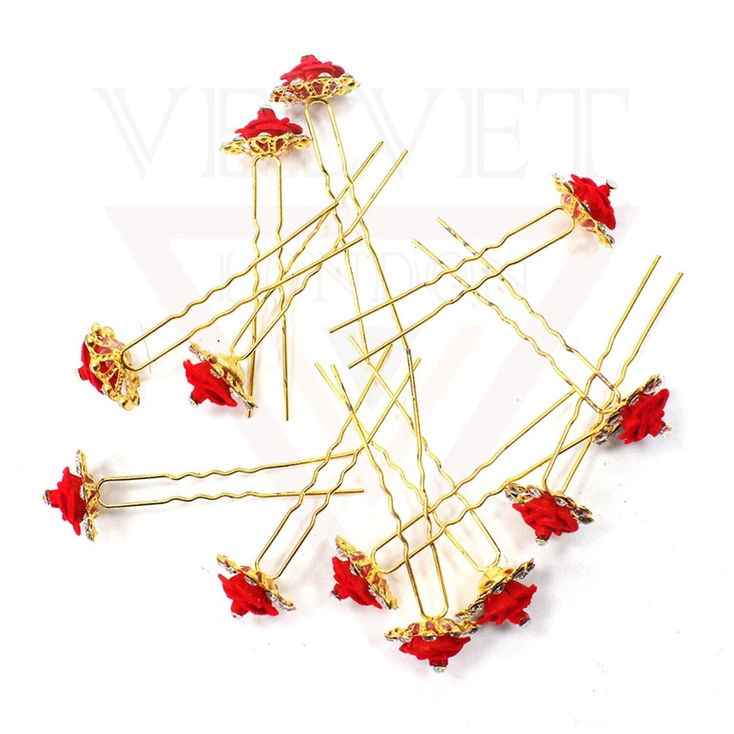 12x Hair Bridal Rhinestone & Rose Flower Hair Pins Hair Grips Hair Clips U Pins