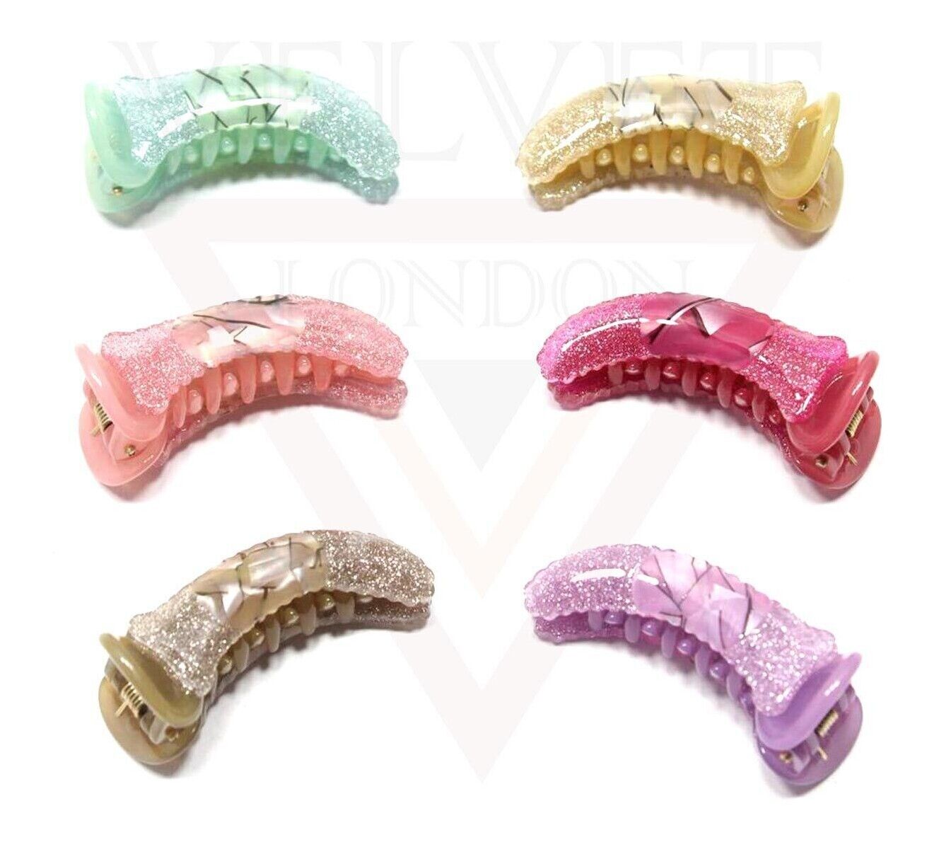 6x Glittery Mirchi Clips Butterfly Banana Clips Non-Slip French Ponytail Holder