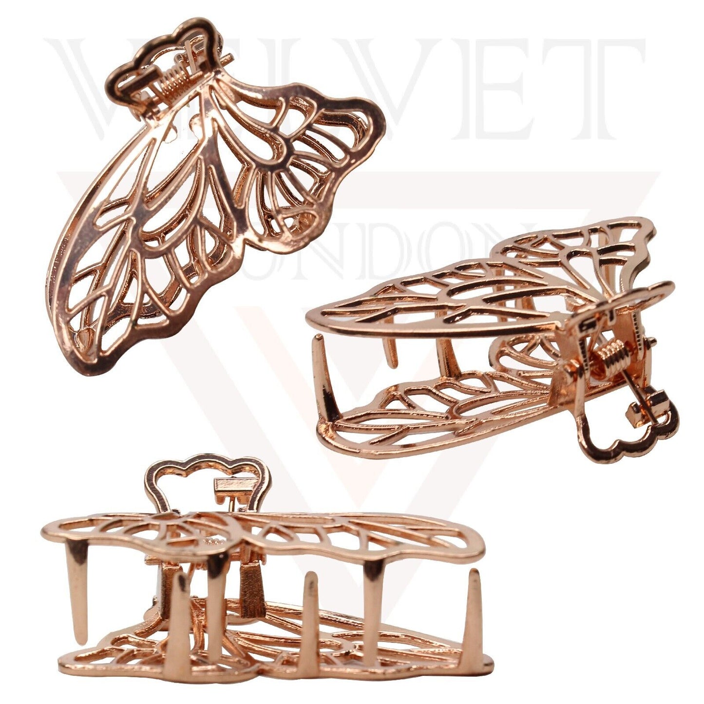3x Hair Claw Clips Hair Clamp Assorted Design Rose Gold Non-Slip Hair Jaw Clip