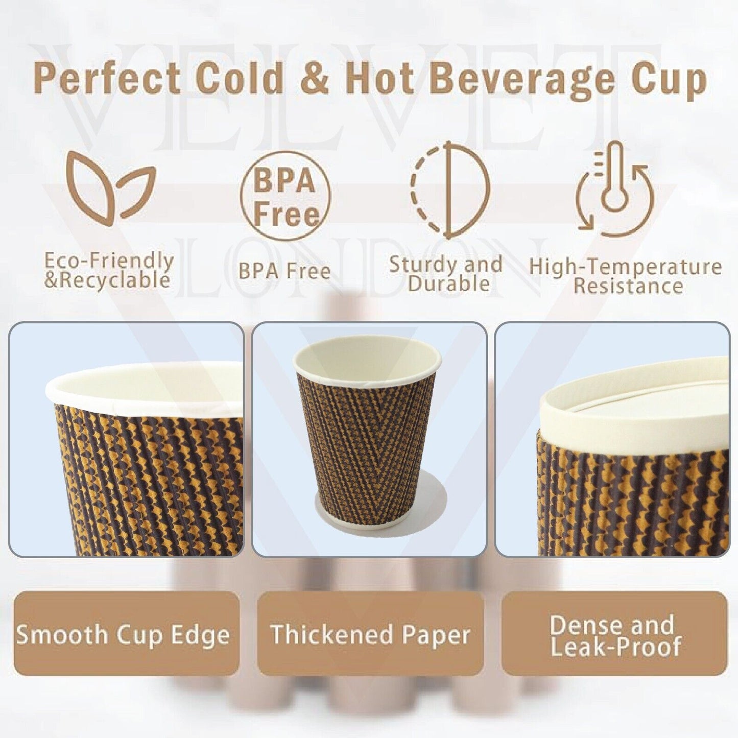 Disposable Coffee Cups Triple Layer Kraft Ripple Paper Cups Insulated Paper Cups
