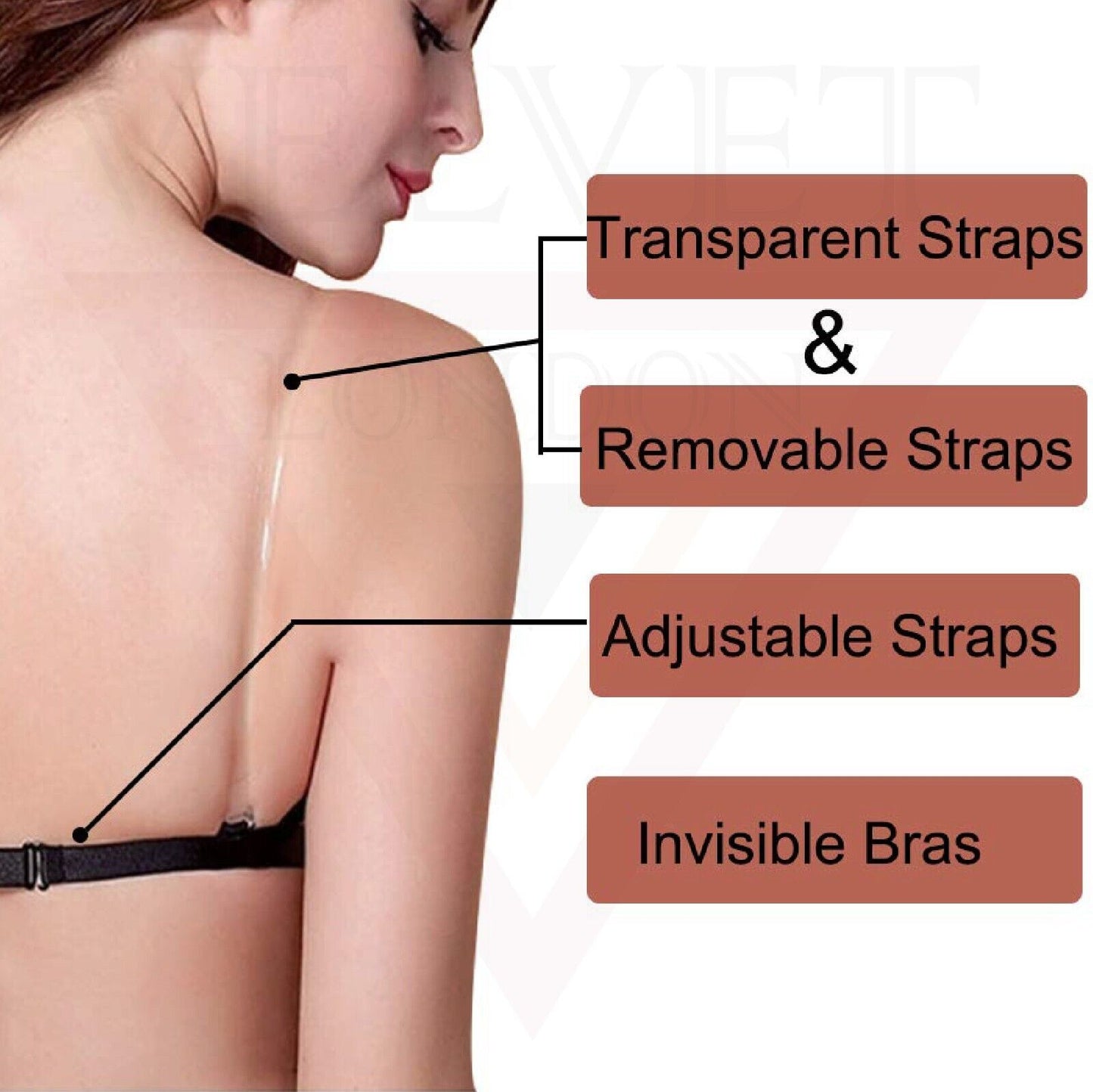 Transparent Bra Strap Invisible Thick Elastic Clear Adjustable Metal Hook New UK