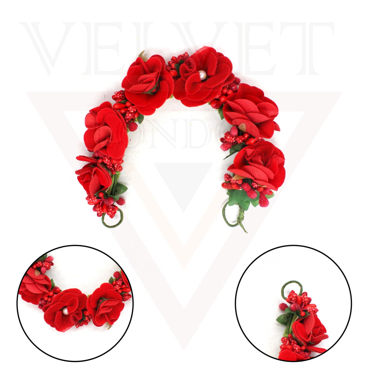 3x Bun Hair Gajra Artificial Juda Red Fabric Flower Bridal Bun Wrap Decoration