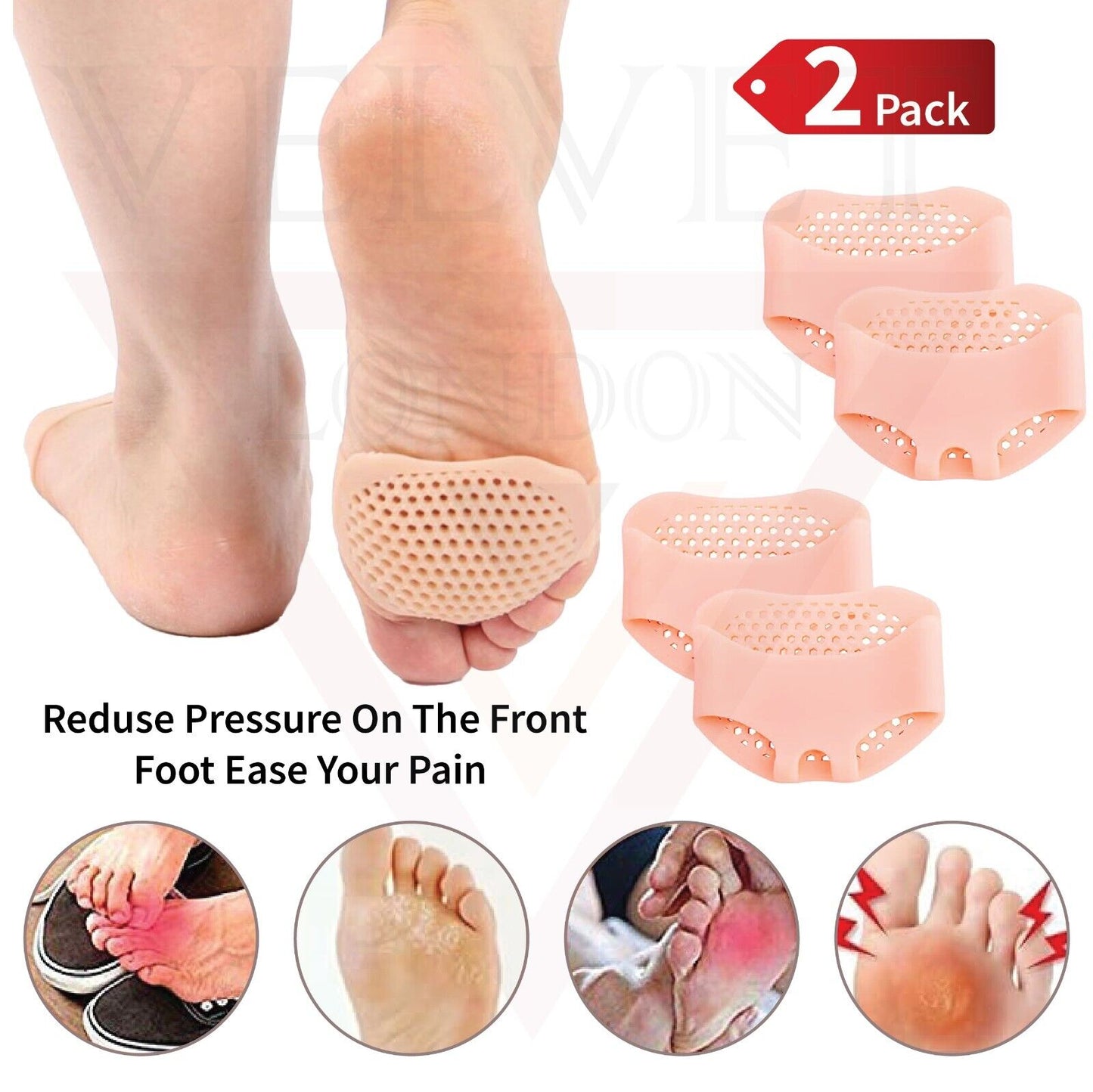 2X GEL METATARSAL SORE BALL OF FOOT PAIN INSOLE CUSHION FOREFOOT PAD PAIN RELIEF