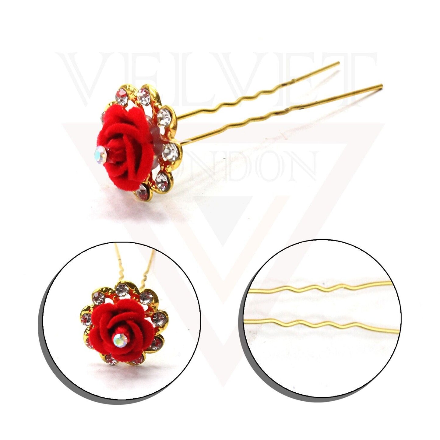 12x Hair Bridal Rhinestone & Rose Flower Hair Pins Hair Grips Hair Clips U Pins