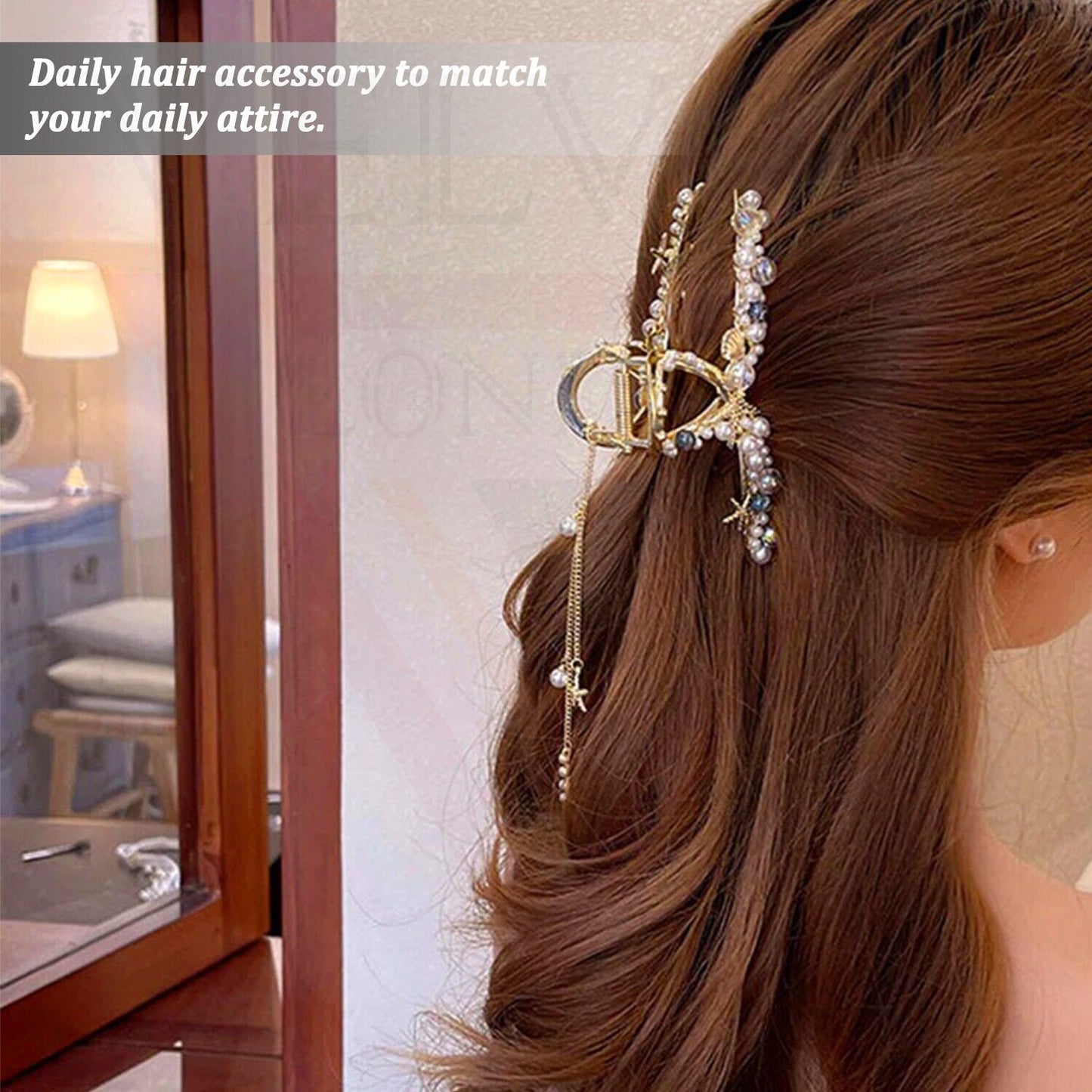 Pearl Hair Claw Big Gold Star Hair Clips Clamp Tassel Nonslip Hair Accessories