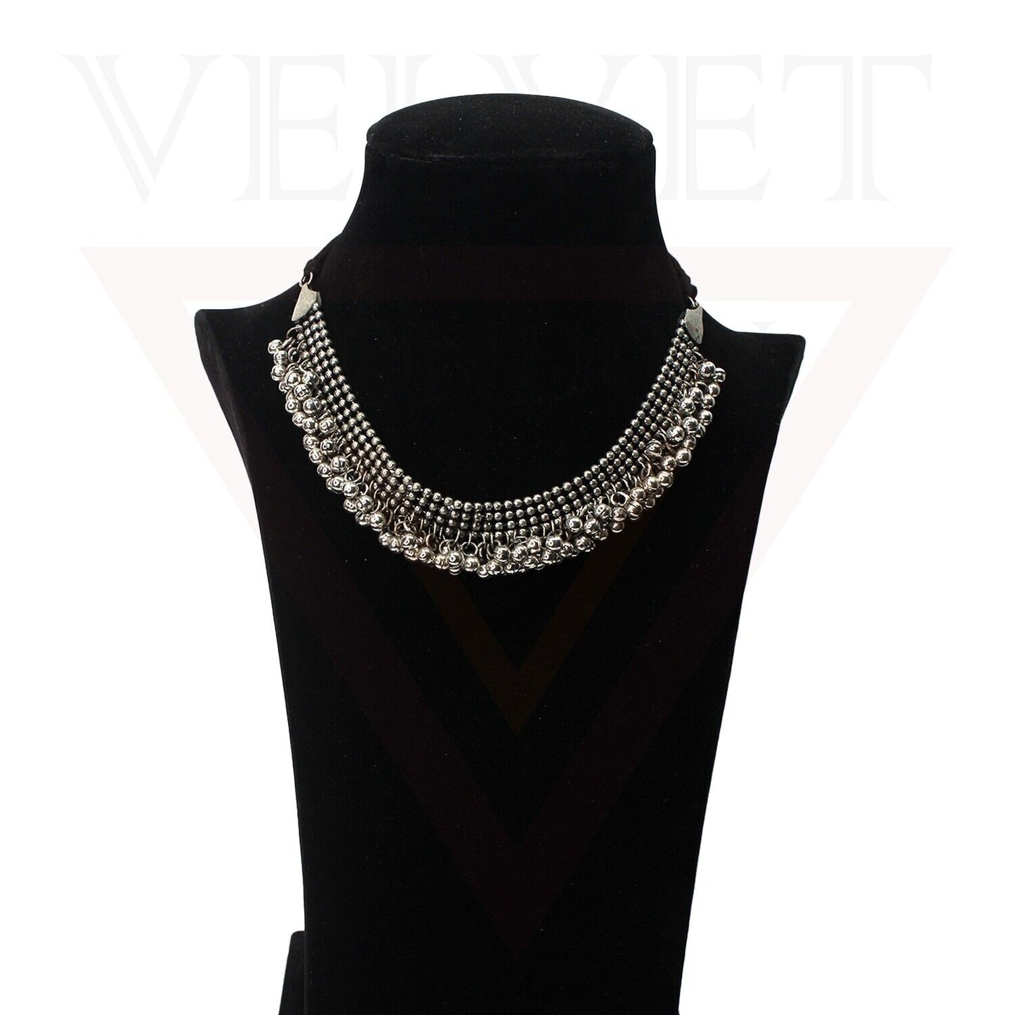 Necklace Metalic Silver Antique Oxidized Traditional Boho Choker Multi-Layer