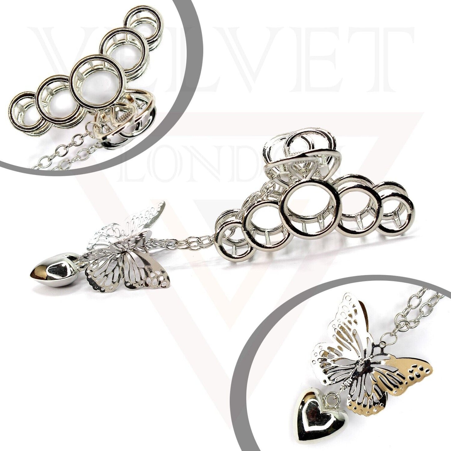 Hair Claw Clips Drop Dangle Hair Clamp Heart Butterfly Metal Non-Slip Round Pins