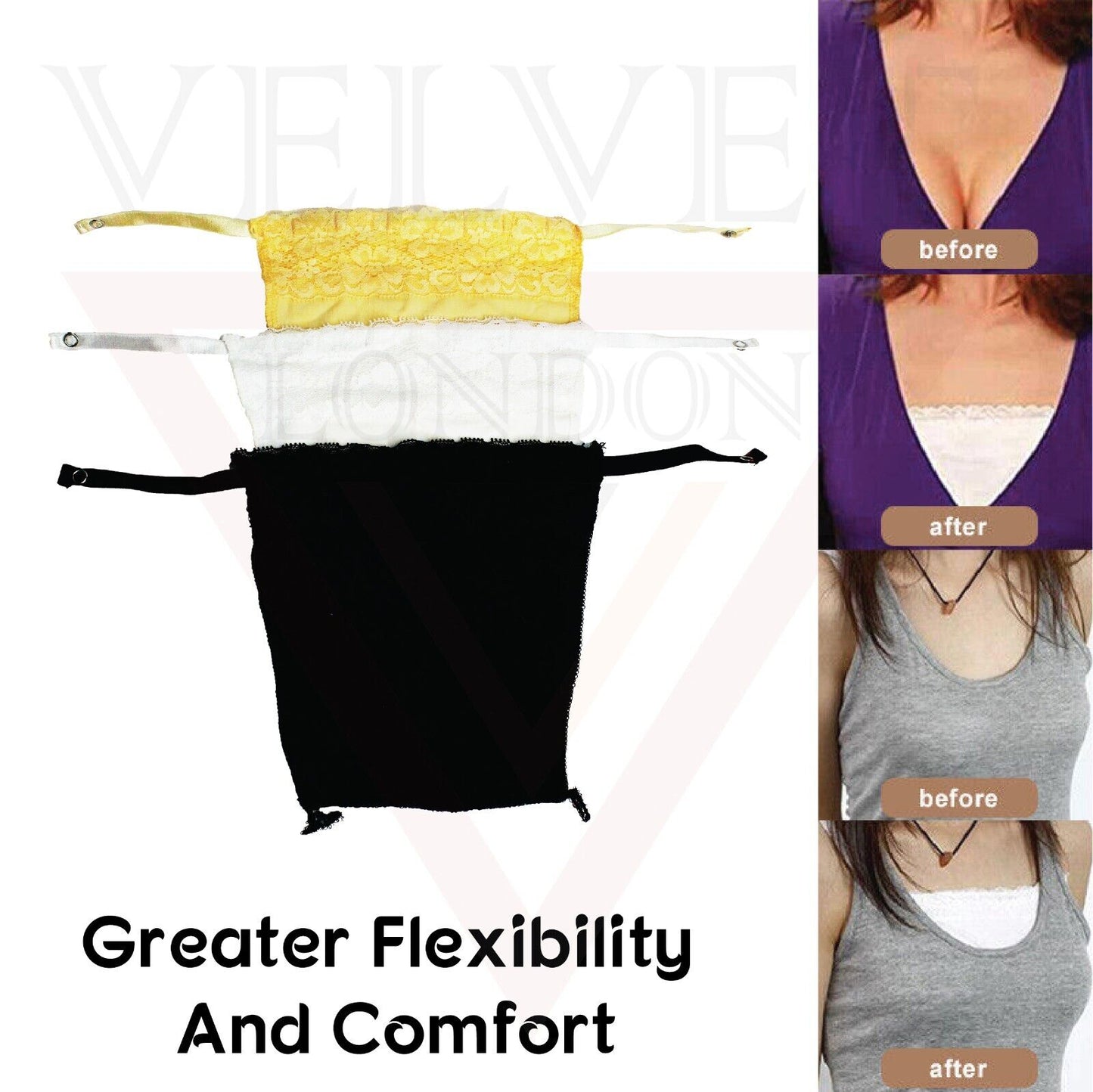 3x Women Modesty Panel Cleavage Cover Up Lace Trim Clip On Bra Mock Camisole