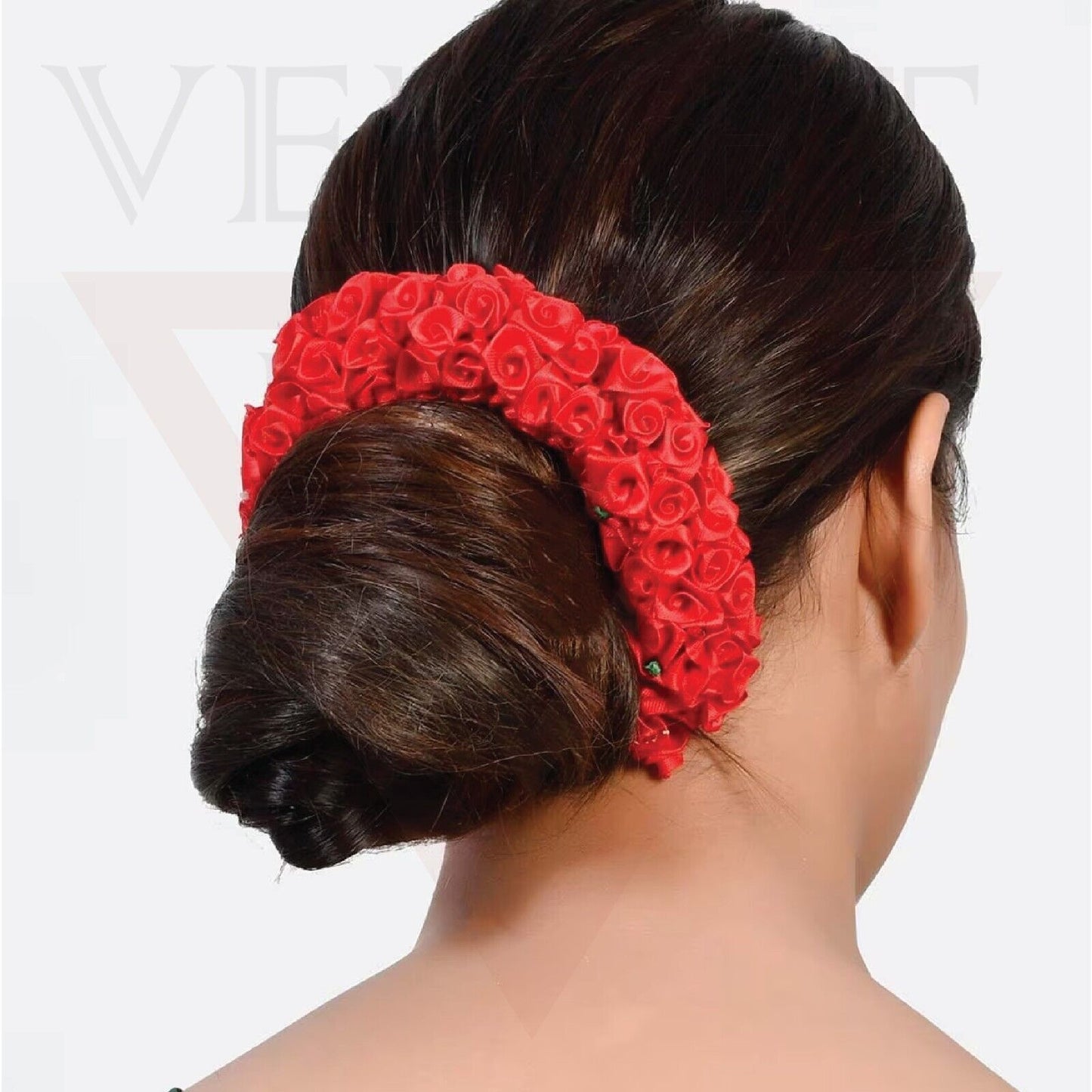 Red Rose Flower Hair Bun Gajra Artificial Juda Bun Maker Gajra Hair Accessories