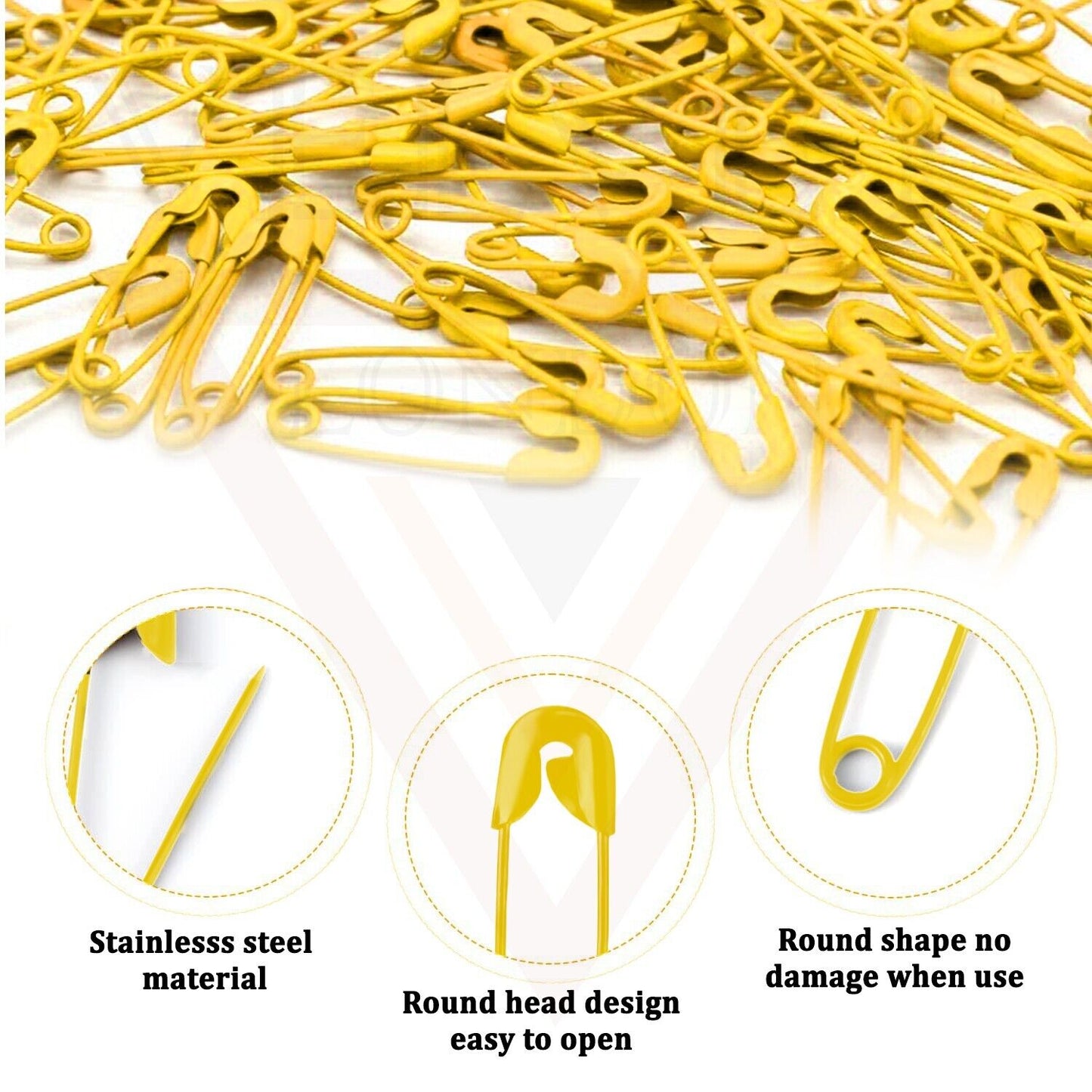 50Pcs Yellow Safety Pins Frosted Pins Nickel Metal Plated for Art Craft Sewing