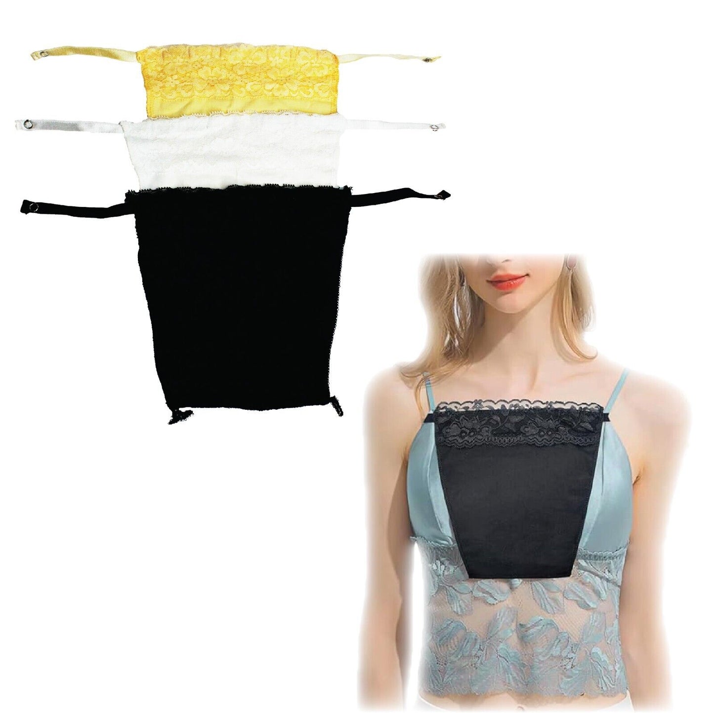 3x Women Modesty Panel Cleavage Cover Up Lace Trim Clip On Bra Mock Camisole