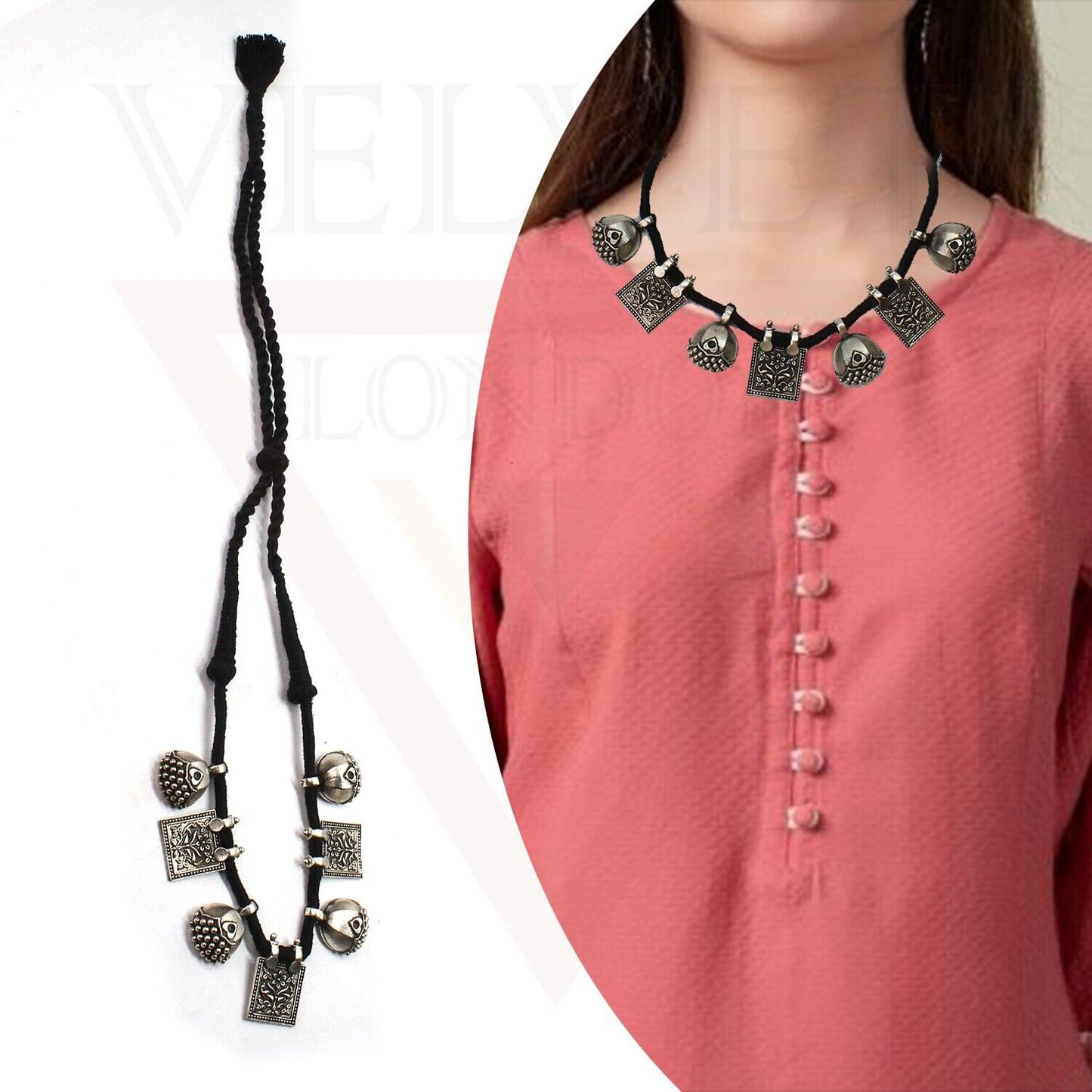 Necklace Earring Sets Tribal Cotton Thread Oxidised Necklace Girl Jewellery Sets