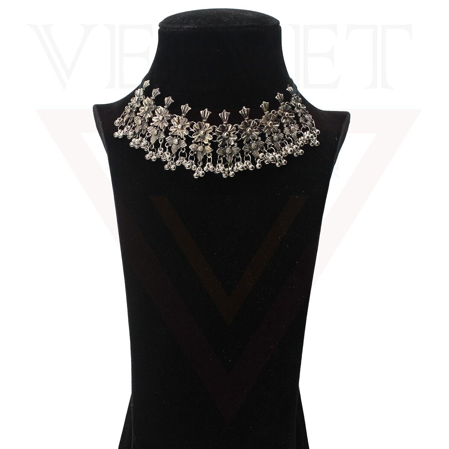 Necklace Earrings Set Flower Antique Oxidized Traditional Boho Jewellery Set