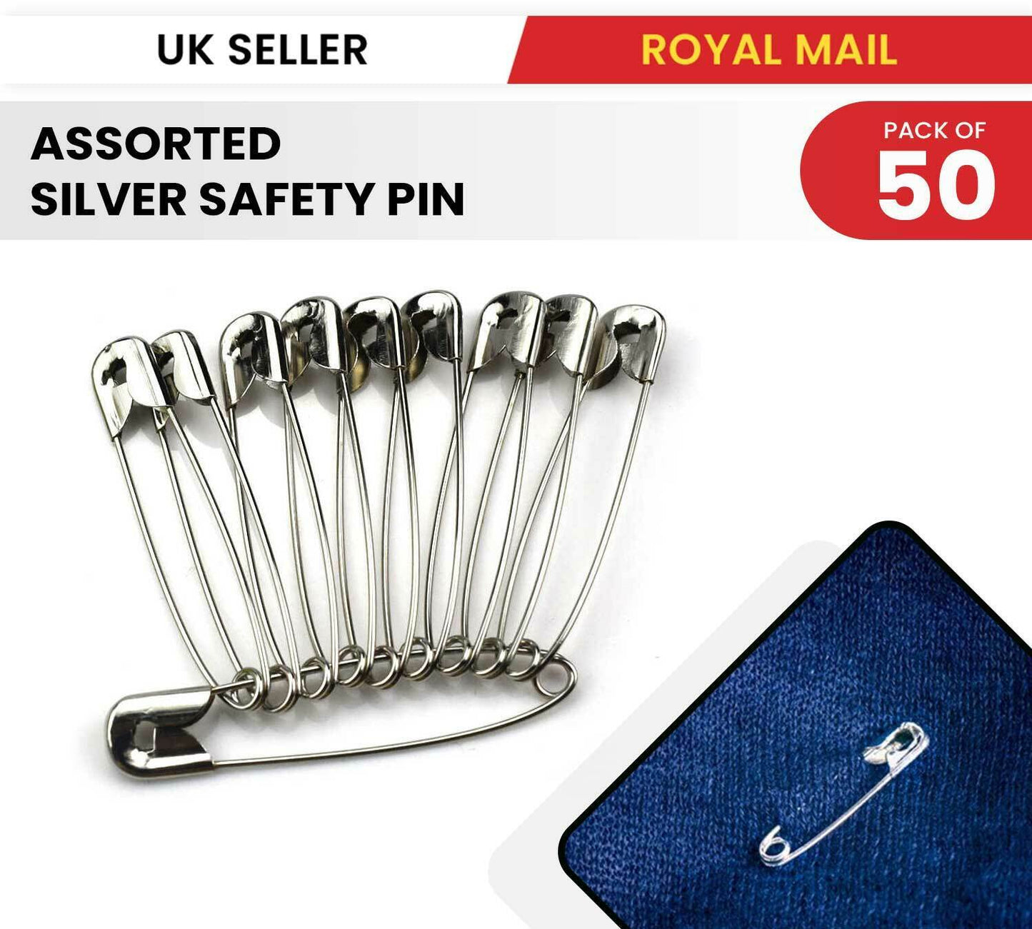 50Pcs Safety Pins Silver Needles Sewing Craft Nickel Metal Plated Safety Pins