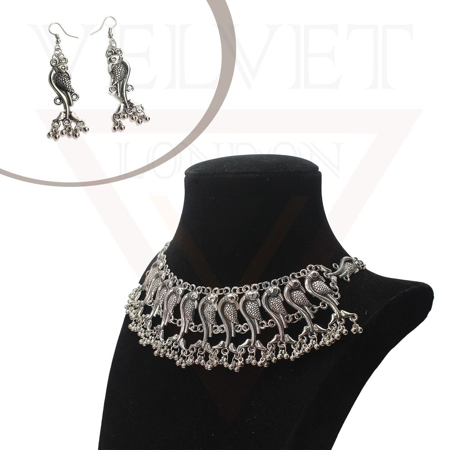 Necklace Earrings Antique German Silver Oxidized Traditional Boho Choker Ethnic