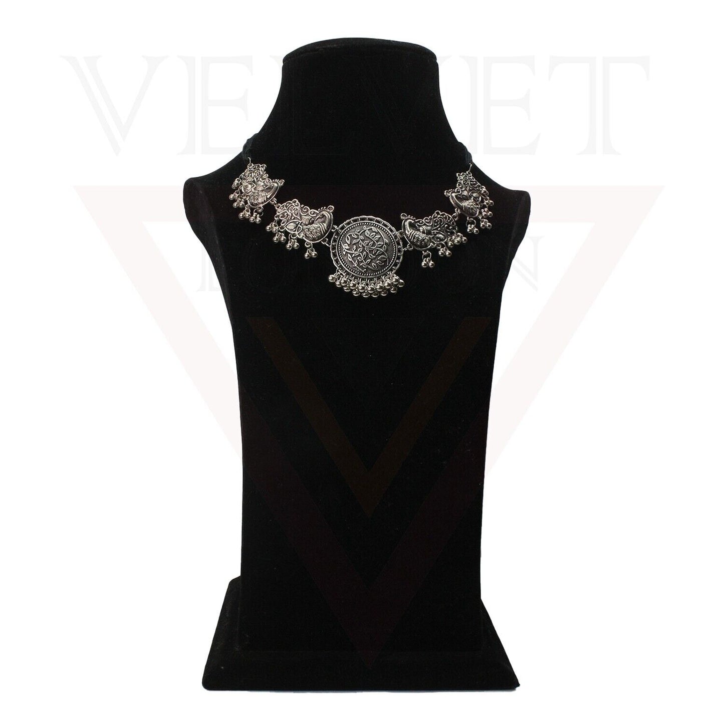 Jewellery Set Oxidized Necklace Earring Set Tribal Cotton Thread Antique Peacock