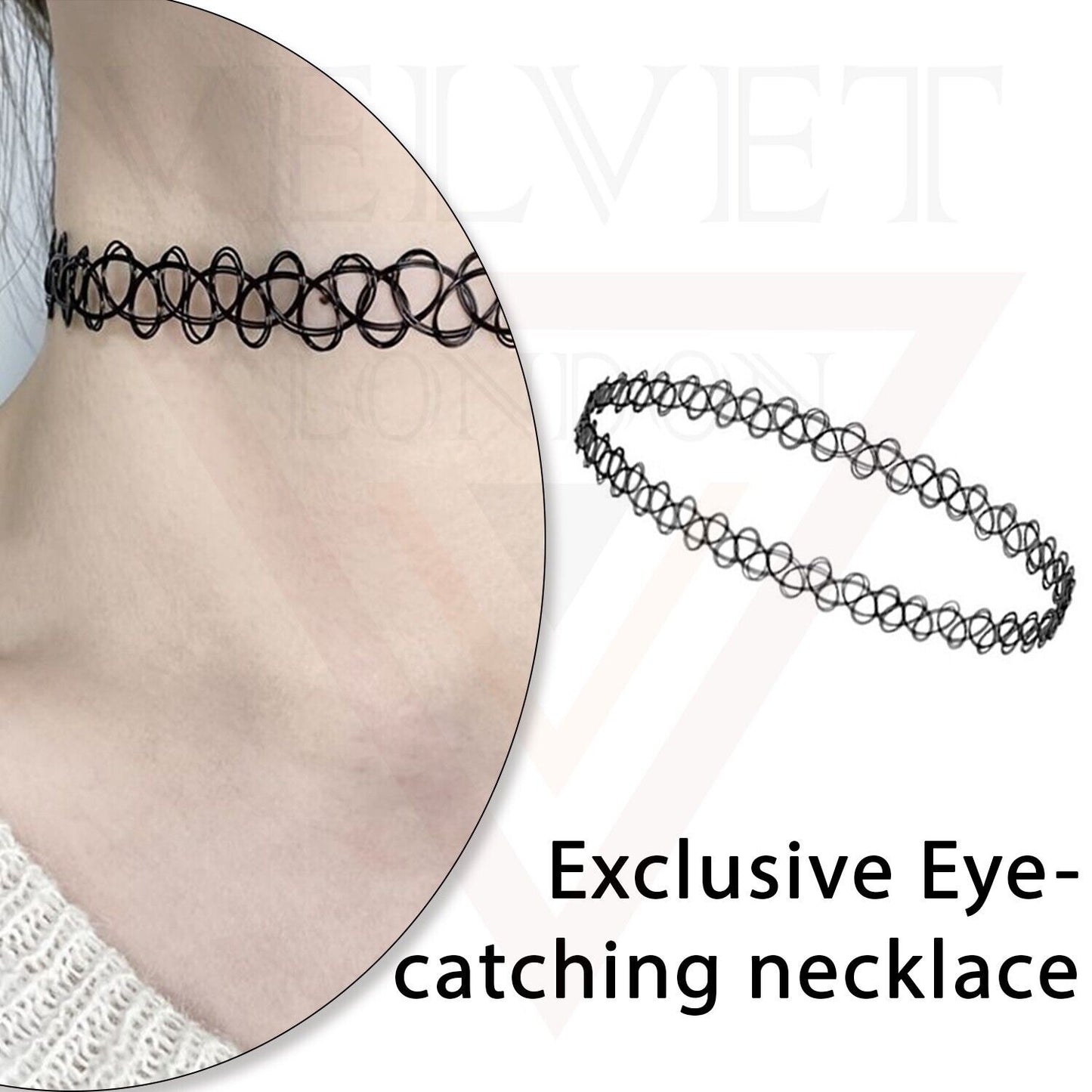 12Pcs Retro Style Tattoo Necklace Stretch Elastic Choker Black Classic Stretch