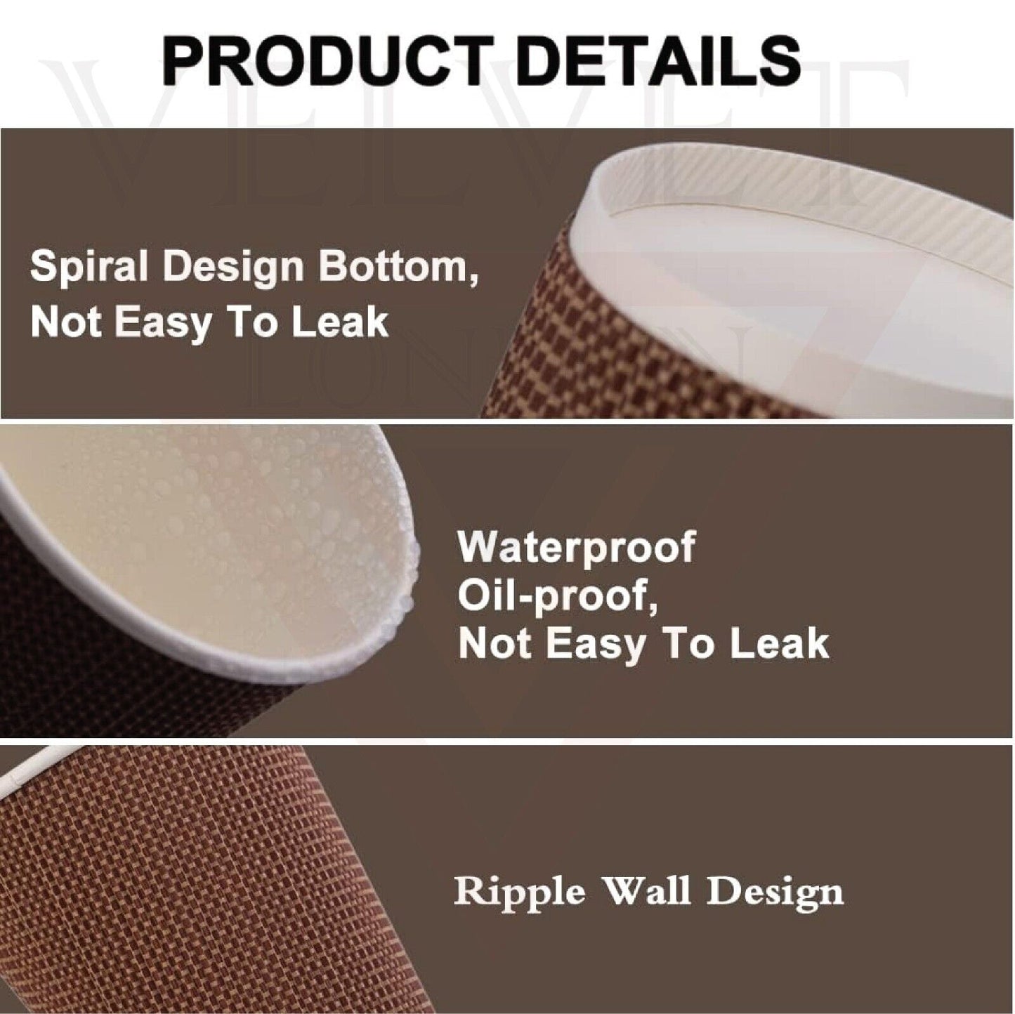 Disposable Coffee Cups Triple Layer Kraft Ripple Paper Cups Insulated Paper Cups