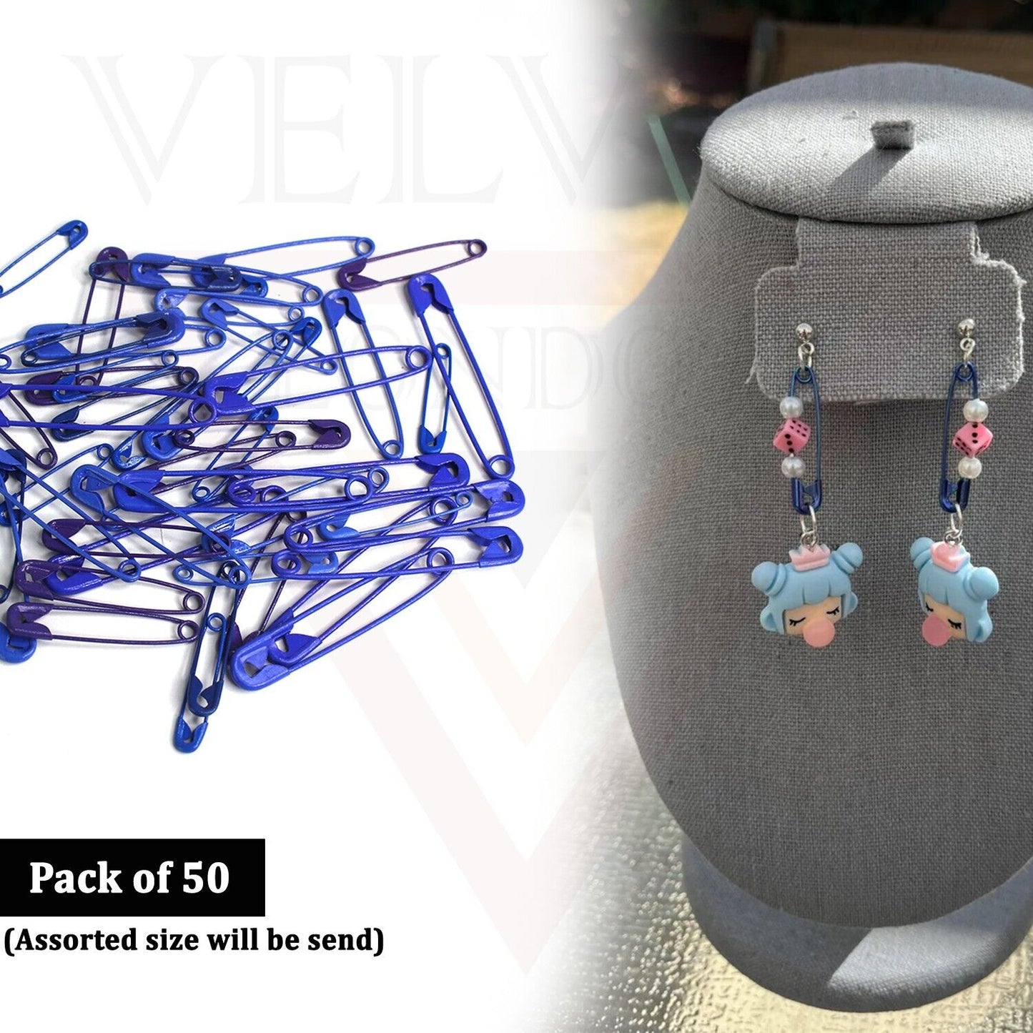 50Pcs Blue Safety Pins Metal Sewing Nickel Pins for Art Craft Jewellery Making