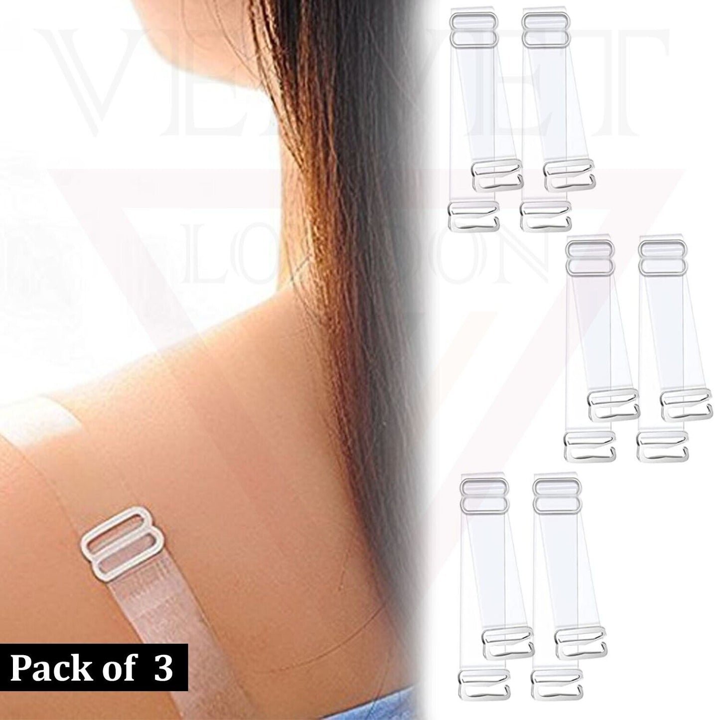 3 Pair Invisible Bra Straps Adjustable Shoulder Strap Transparent Clear For Bra
