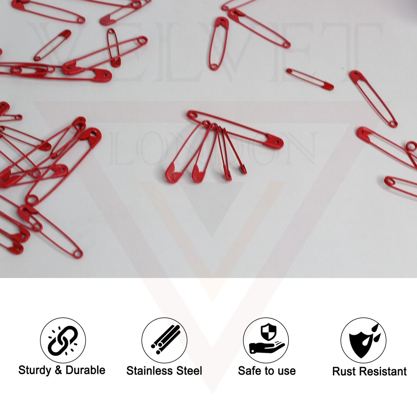 50x Red Safety Pins Craft Sewing Nickel Metal Plated Safety Pins for Art Craft