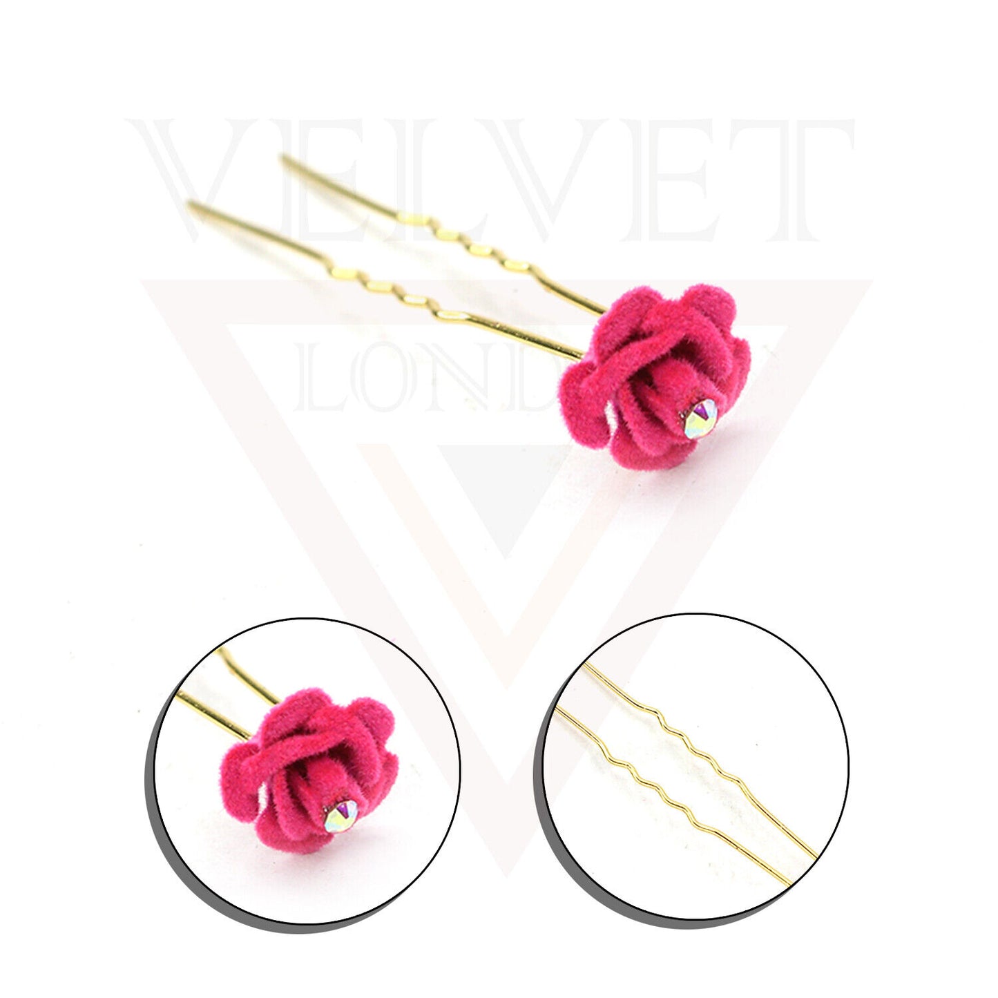 Pink Bridal Hair Pins Rose U Pins Flower Hair Clips Brooch Wedding Bridesmaid