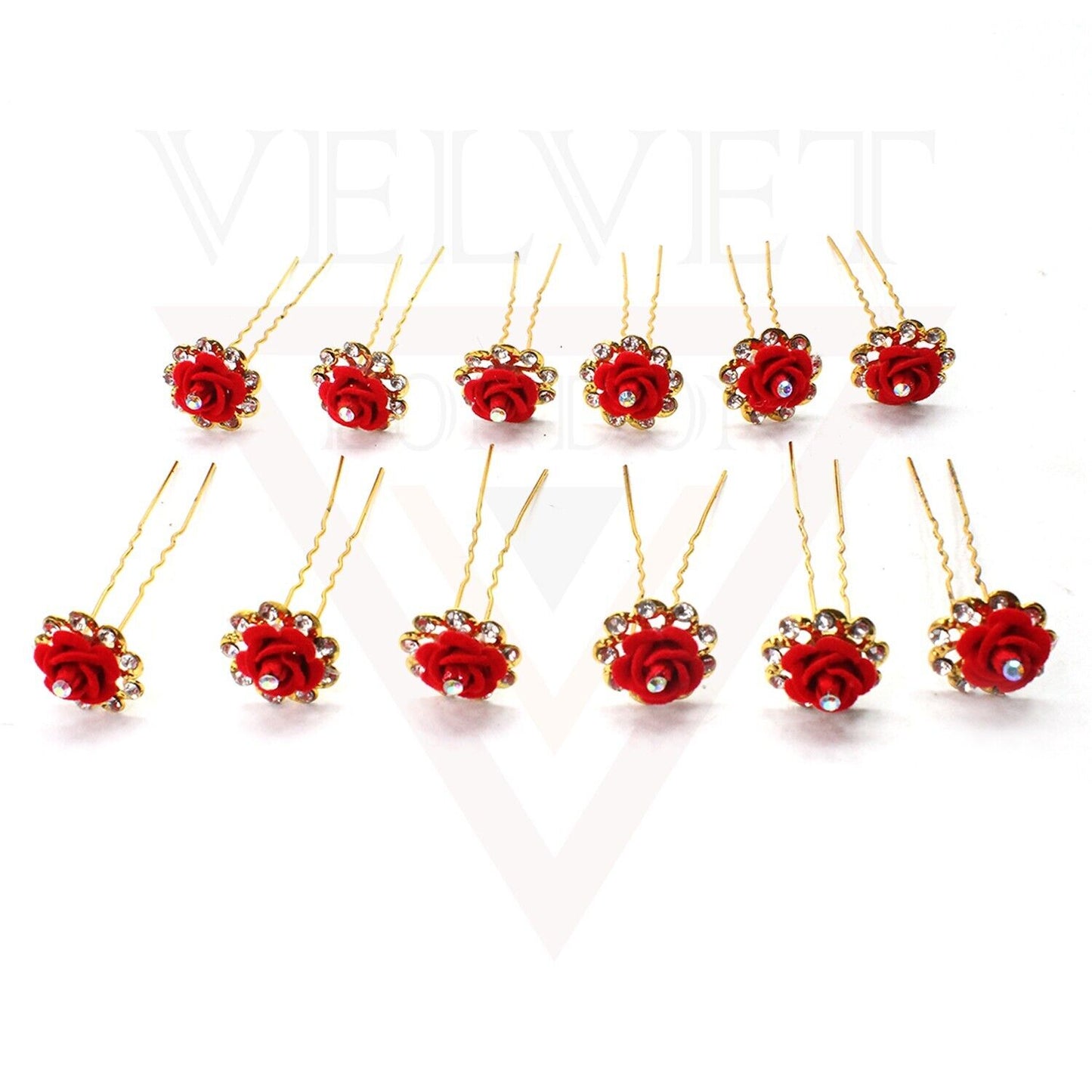 12x Hair Bridal Rhinestone & Rose Flower Hair Pins Hair Grips Hair Clips U Pins