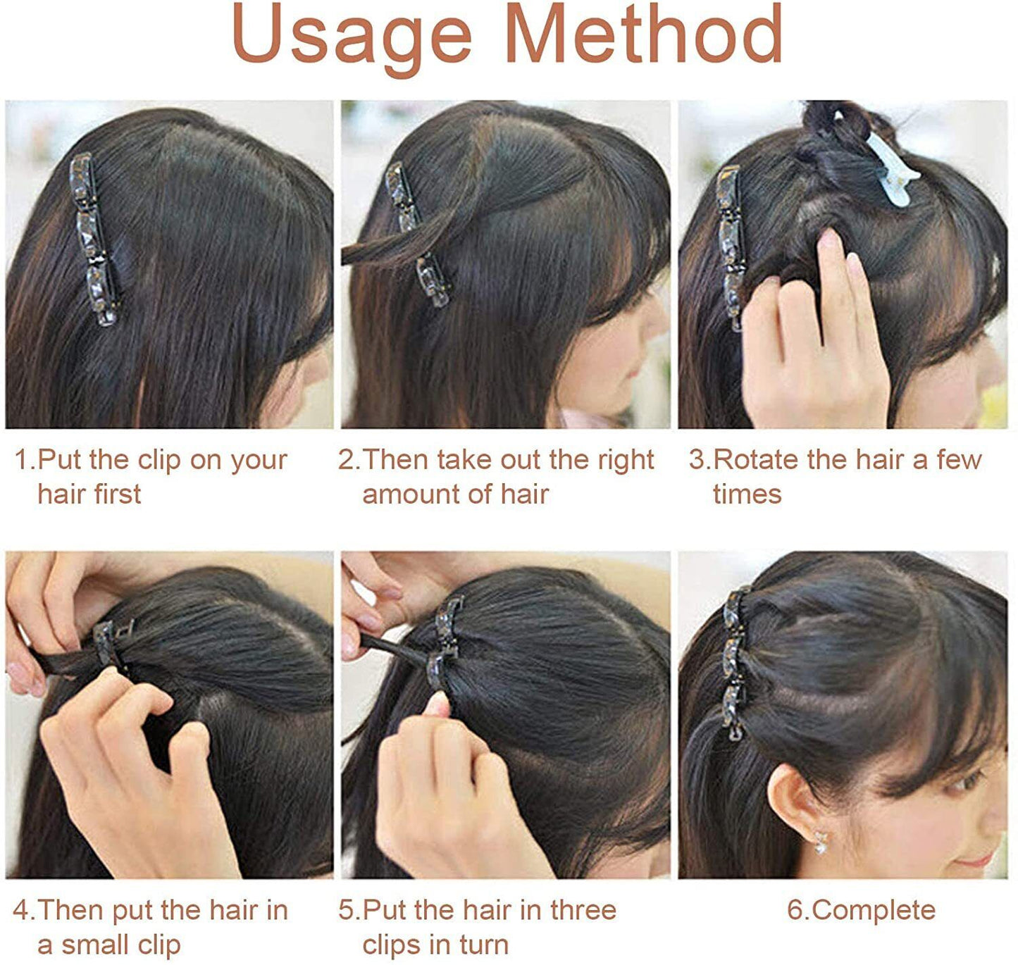 3x Hair Clips Black Double Bangs Hairstyle Hair Pins Hair Twist Clip Accessories