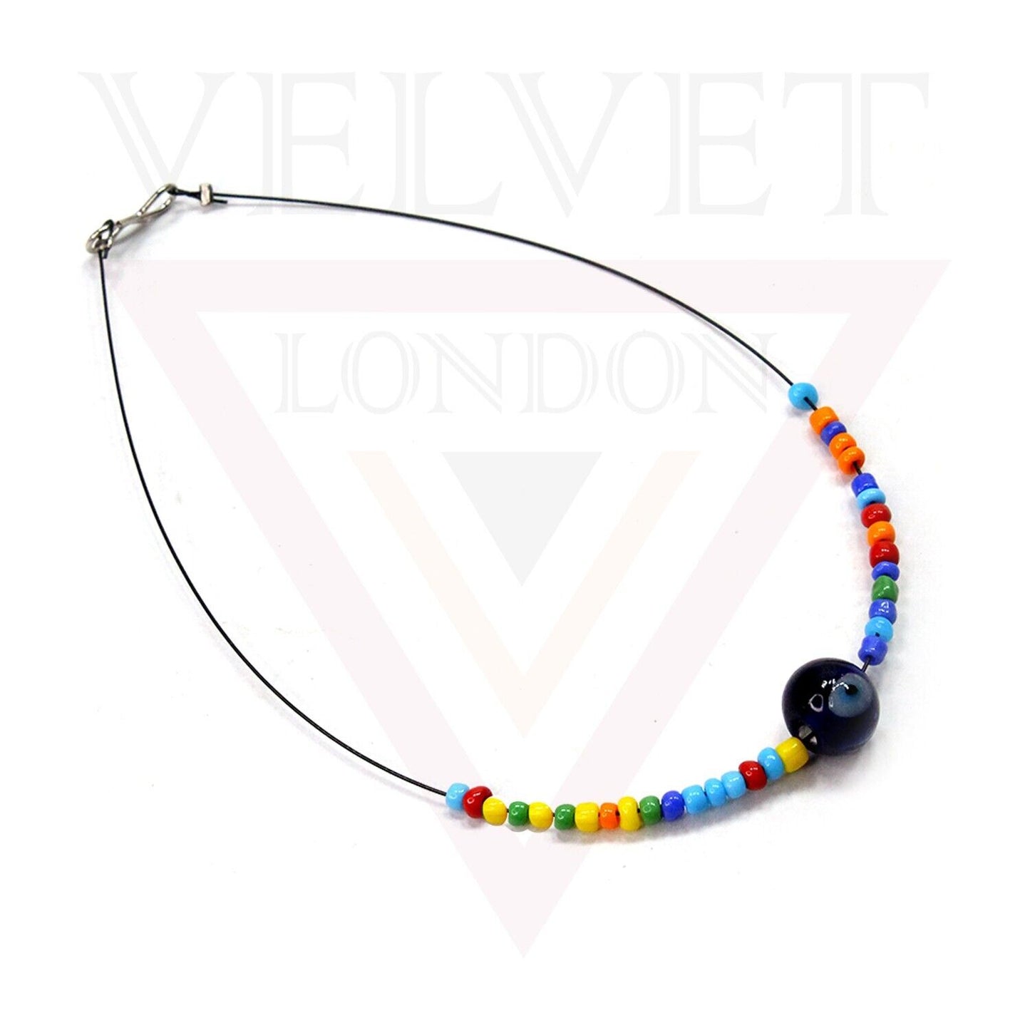 Evil Eye Anklet Bracelet Colourfull Beads Slim Chain Boho Beach Black