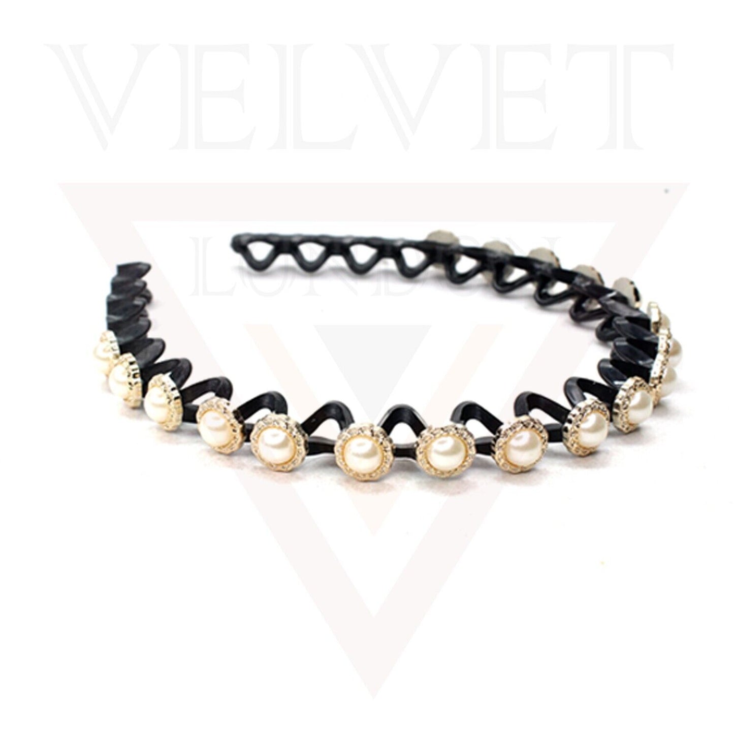 3x Wave Headbands Unbreakable Non-Slip Hair Band Pearl Rhinestone Hair Hoop