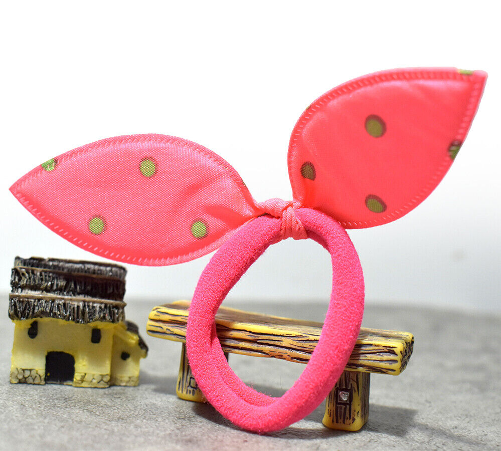 4x Scrunchies Hair Band Dotted Bow Neon Bobble Ponytail Holder Girls Hair Ties