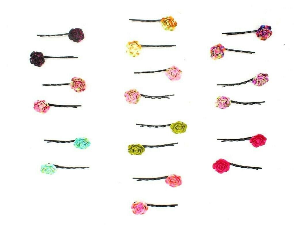 20x Hair Pins Colorful Rose Flower Bobby Pins Hair Clips Metal Grips Slide Pins