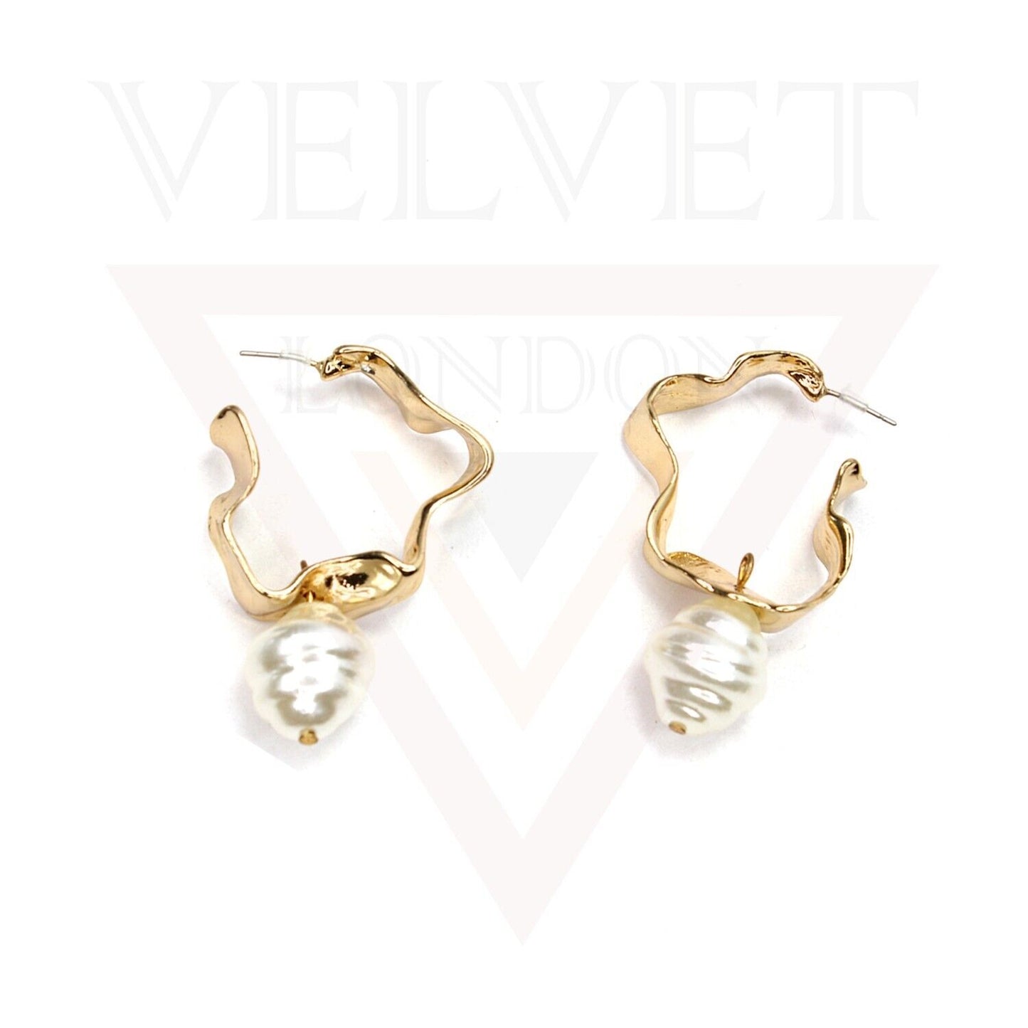 Drop Earrings Gold Long Wave Shape Pearl Drop Dangle Stud Earrings For Ladies